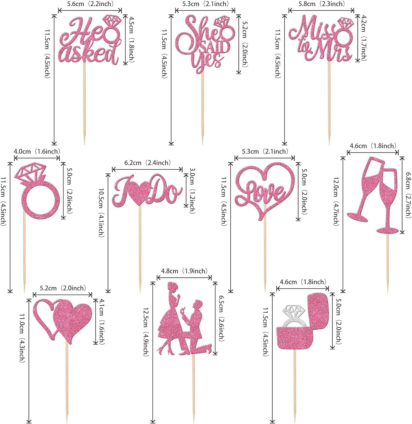 30 PCS He Asked She Said Yes Cupcake Toppers Glitter Engagement Cupcake Toppers Miss to Mrs I Do Love Heart Ring Miss to Mrs Cupcake Picks for Wedding Engagement Party Cake Decorations Supplies Pink