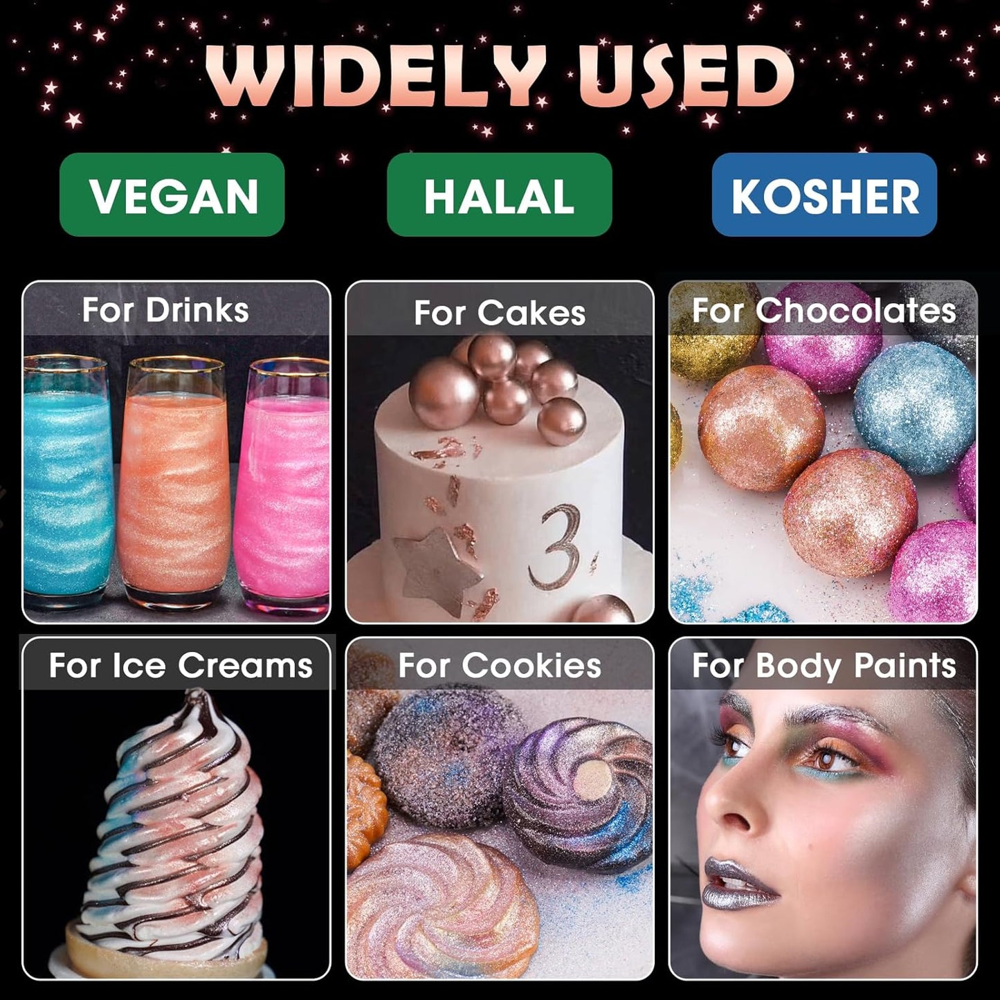 NiHome Edible Food-Grade Glimmer Powder Glitter Luster Dust Metallic Food Decorating Sprinkle Glimmery Dust for Drink Wine Beverage Cake Candy Dessert Bakery Restaurant Vegan (0.18oz/5g, Rose Gold)