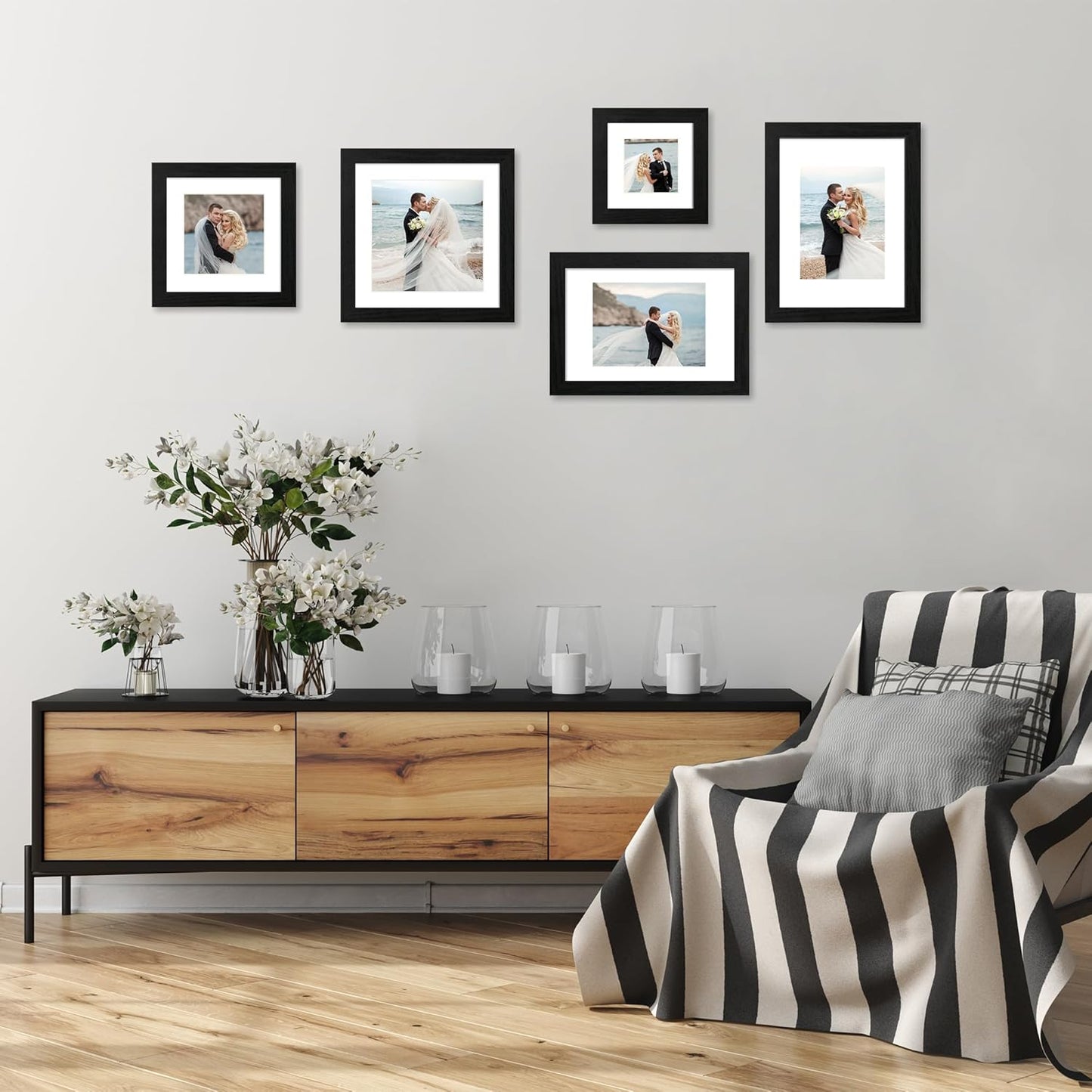 9x12 Picture Frame Set of 4 with Tempered Glass, Black Frames Display 6x8 Picture with Mat or 9 x 12 Without Mat, Wood Photo Frames for Tabletop Display and Wall Mounting