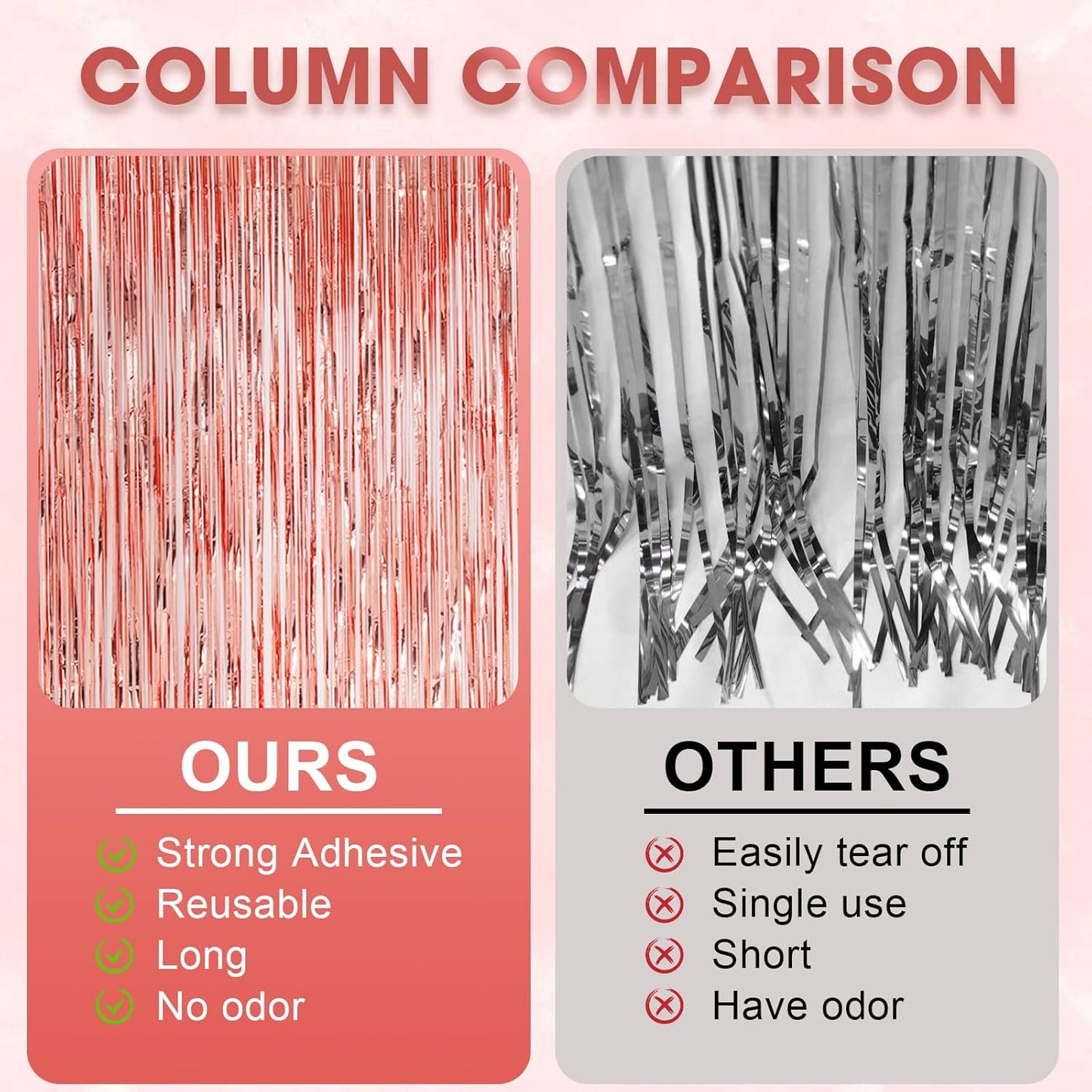 4 Pack Rose Gold Foil Fringe Backdrop Curtains, Tinsel Streamers Birthday Party Decorations, Fringe Backdrop for Graduation, Baby Shower, Gender Reveal, Disco Party