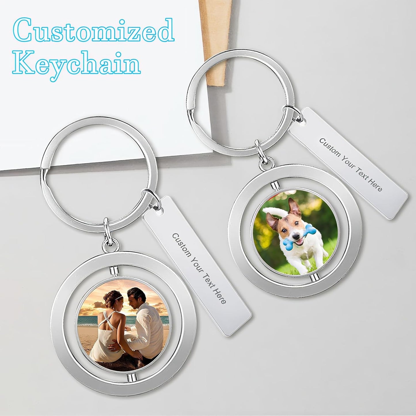 Custom Keychain with Picture Double-sided Personalized Photo Text Keychain, Gift for Anniversary Birthday Christmas