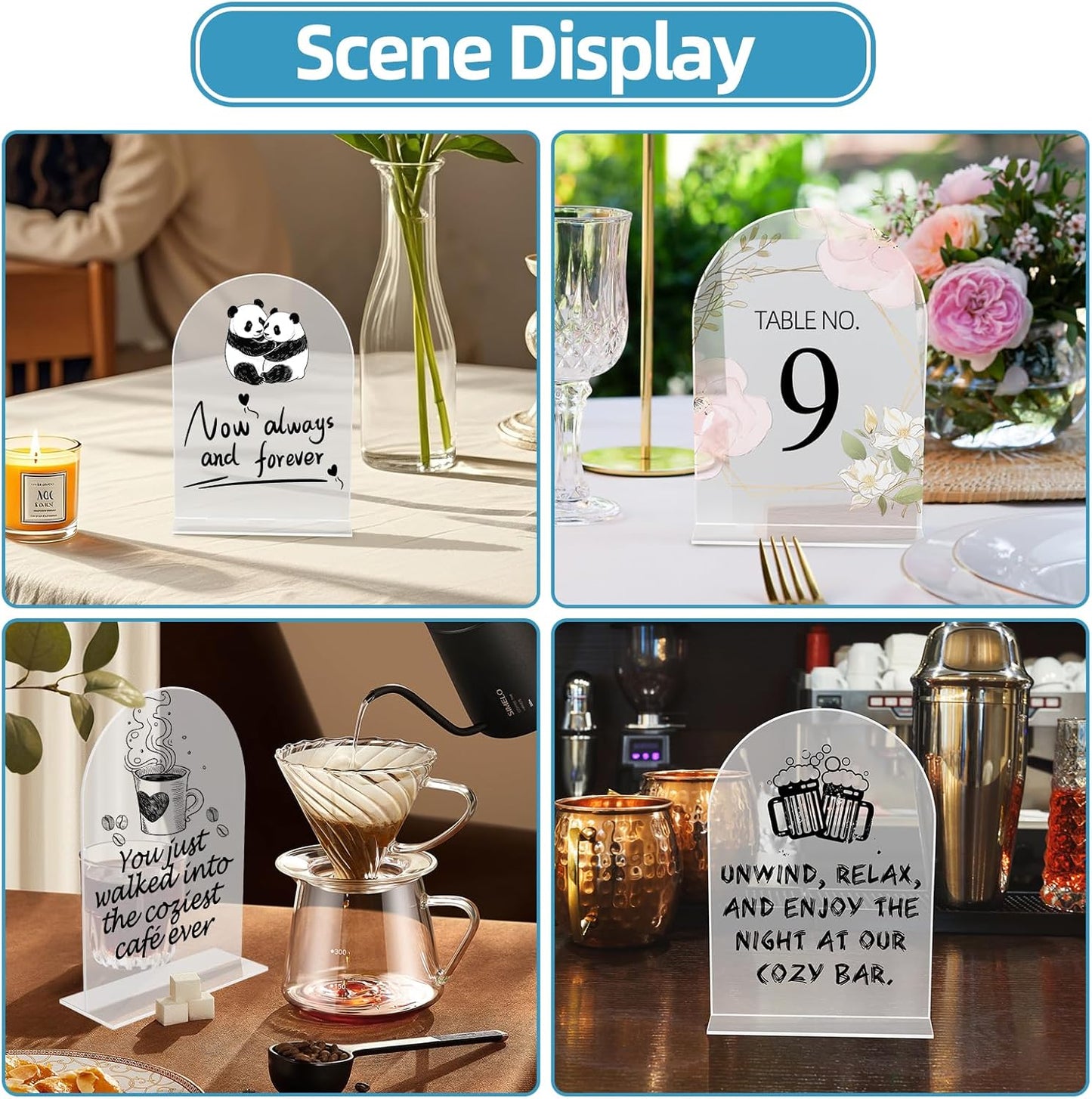9 Pack Acrylic Wedding Signs 5 x 7 Inch DIY Blank Table Number with Base Frosted Arch Shape Menu Board for Party Anniversary Event Restaurant Cafe Decoration