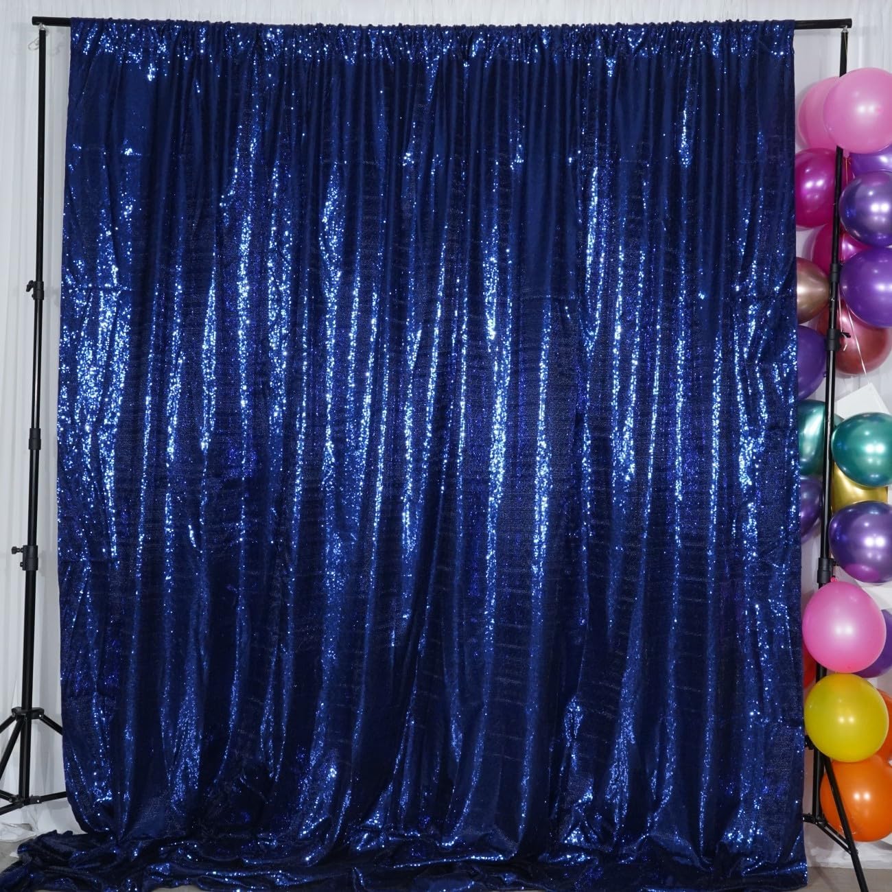 Poise3EHome Navy Blue Sequin Backdrop, 6Ft x 6Ft Glitter Satin Background Drapes for Weddings, Parties, Xmas, Thanksgiving Decor