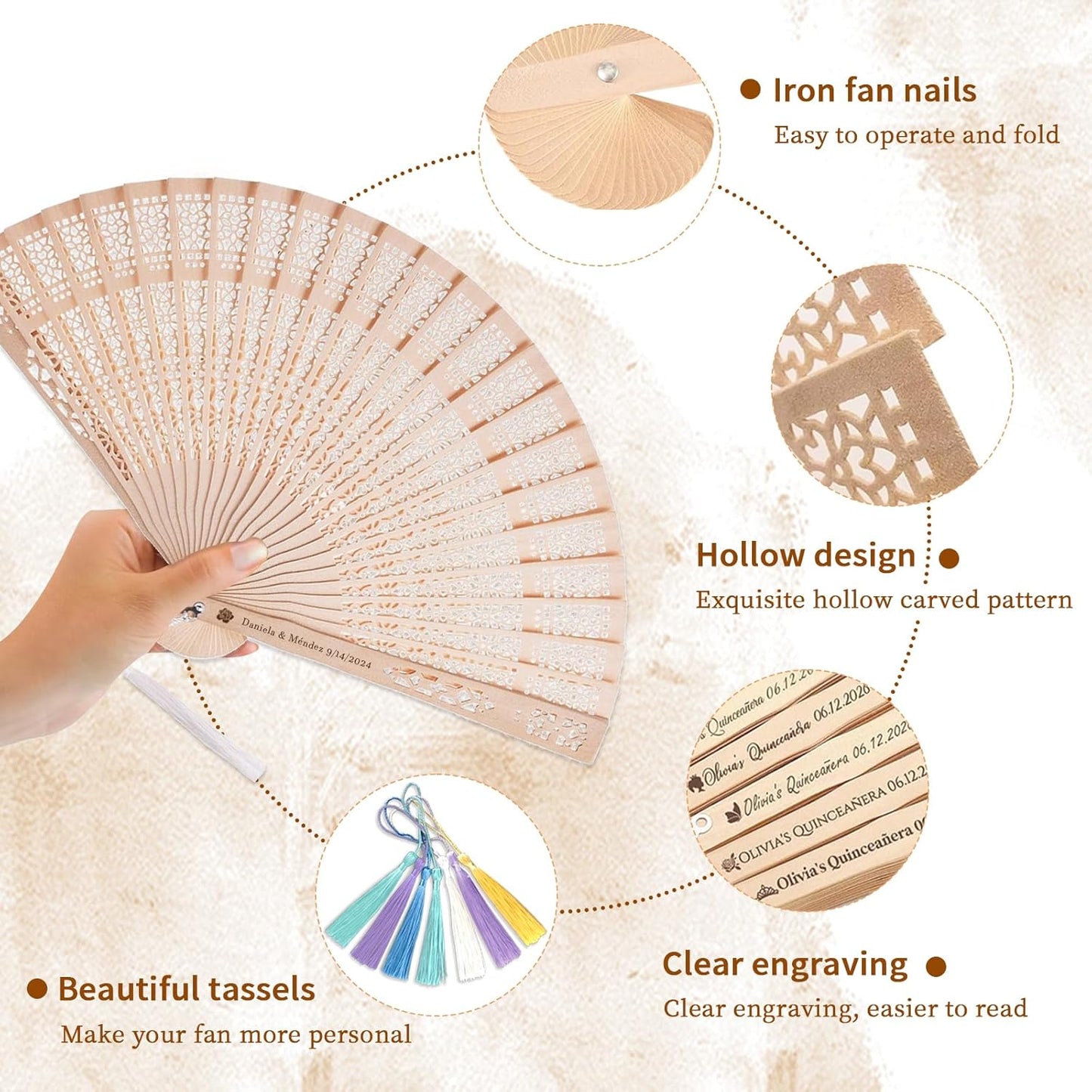 20/50/100Pcs Personalized Wooden Wedding Fans for Guests – Custom Text/Logo Folding Hand Fans for Party, Bridal Shower & Summer Wedding Favors(20)