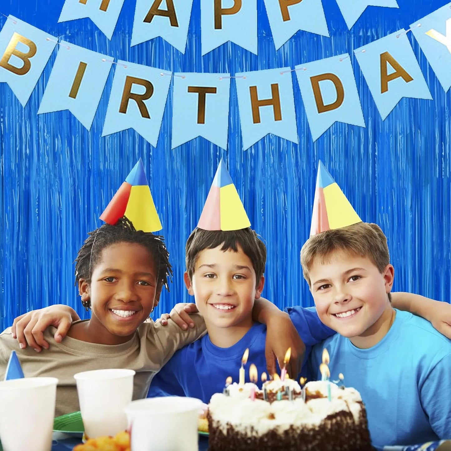 BEISHIDA 2Pcs Dark Blue Door Streamer Fluorescent Blue Backdrop Blue Foil Fringe Curtains Tinsel for Birthday Baby Shower Backdrop Wedding Party Decoration (3.28 ft x 6.56 ft)