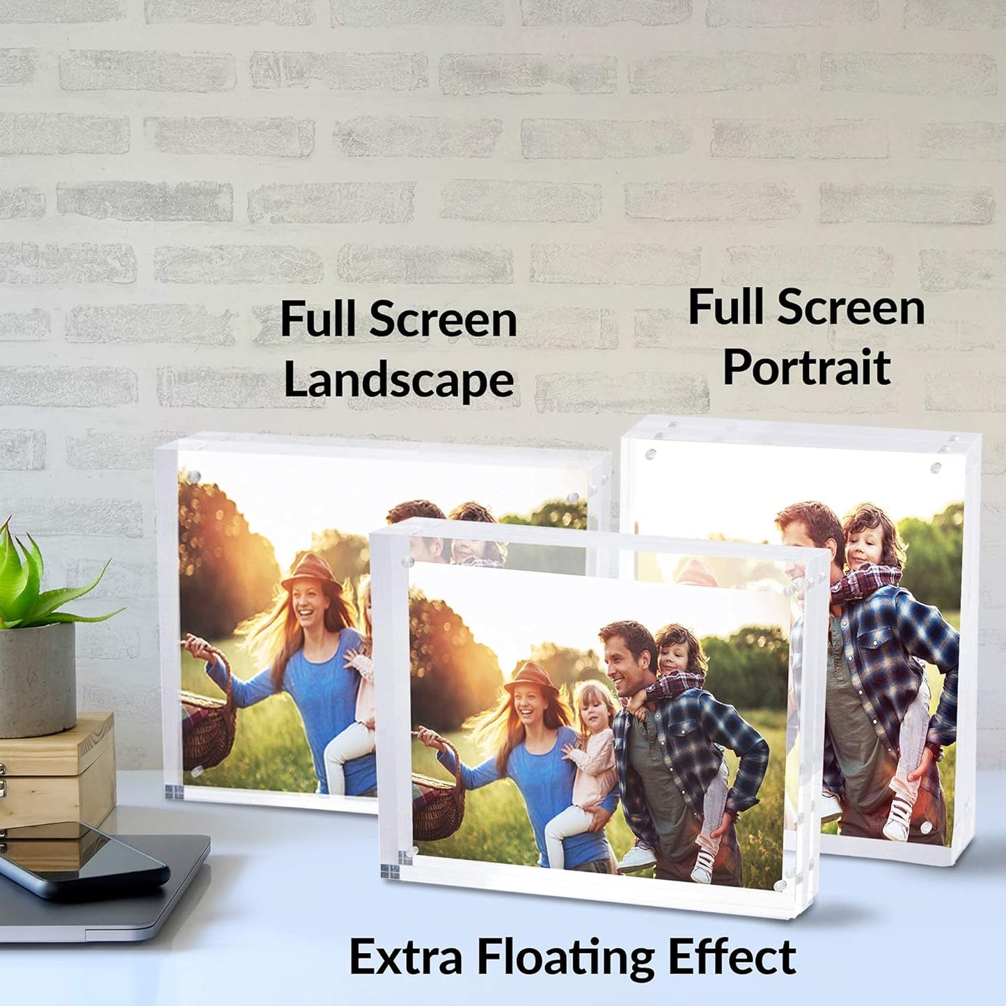 SimbaLux Magnetic Acrylic Picture Photo Frame 8x10 inches 24mm Thick with UV Protection (1 Pack) Clear Glass Like, Double Sided Frameless Desktop Floating Display, Free Standing, 20% Thicker than Most