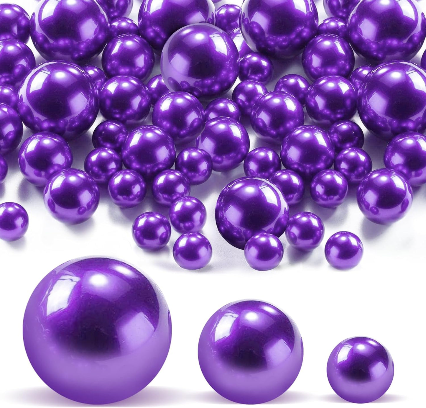 180PCS Purple Beads for Centerpieces Vases, No Hole Polished Pearl Makeup Beads Mixed 8/14/20mm Sizes, Pearl Vase Fillers Table Scatters for Party Wedding Decor