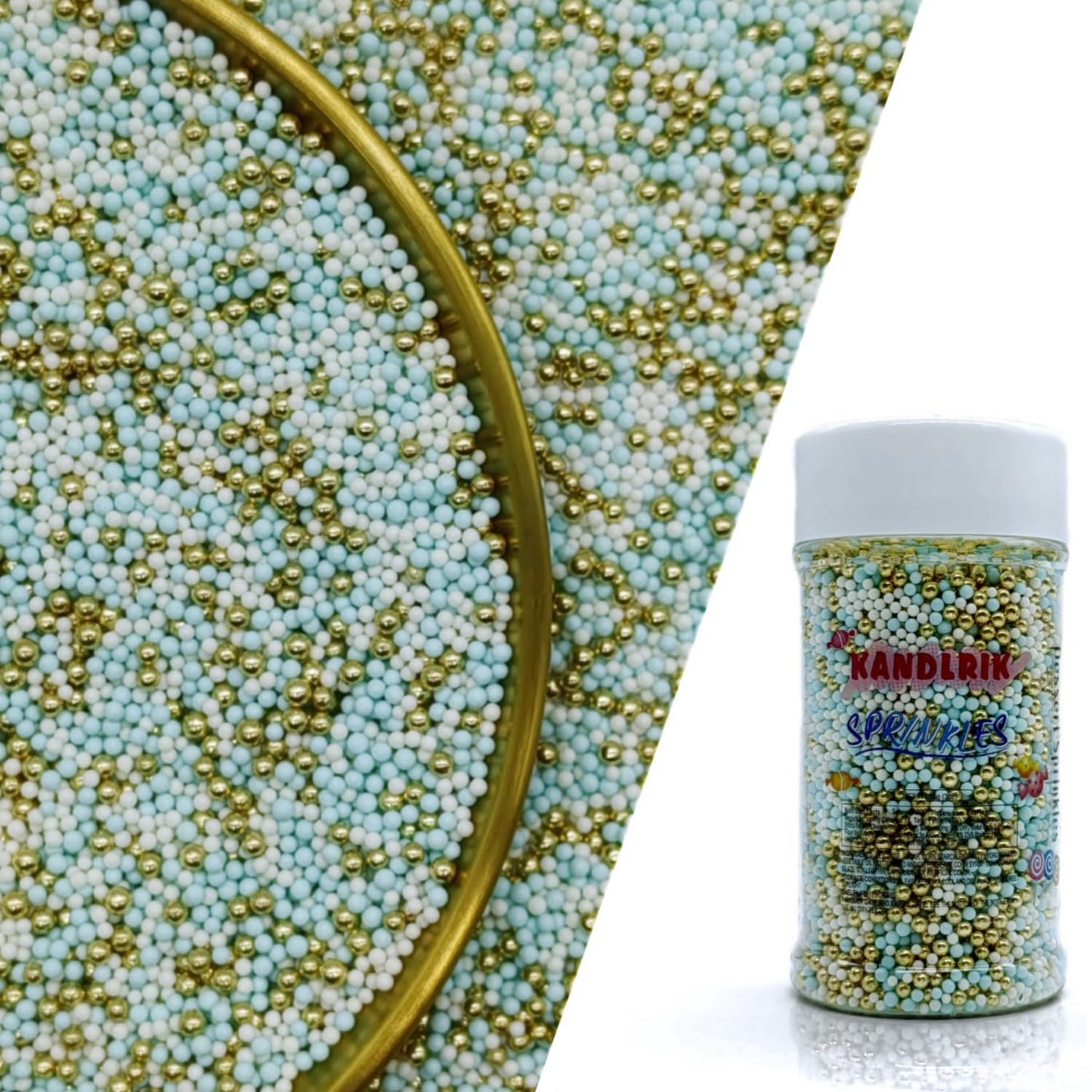 Edible Blue & White & Super Gold Pearl Sugar Sprinkles Candy 2mm Mini Pearls Cake Decorations Cupcake Toppers Cookie Decorating Perfect for Wedding Party Valentine Halloween Christmas Supplies 3OZ