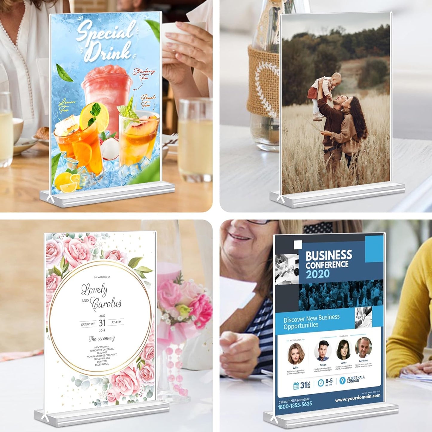 5x7 Acrylic Sign Holder, 12 Pack Vertical Plastic Signs Frame Table Top Display, Double Sided Display Flyer Holder Menu Holders Clear Stand for Office Store Show Fair