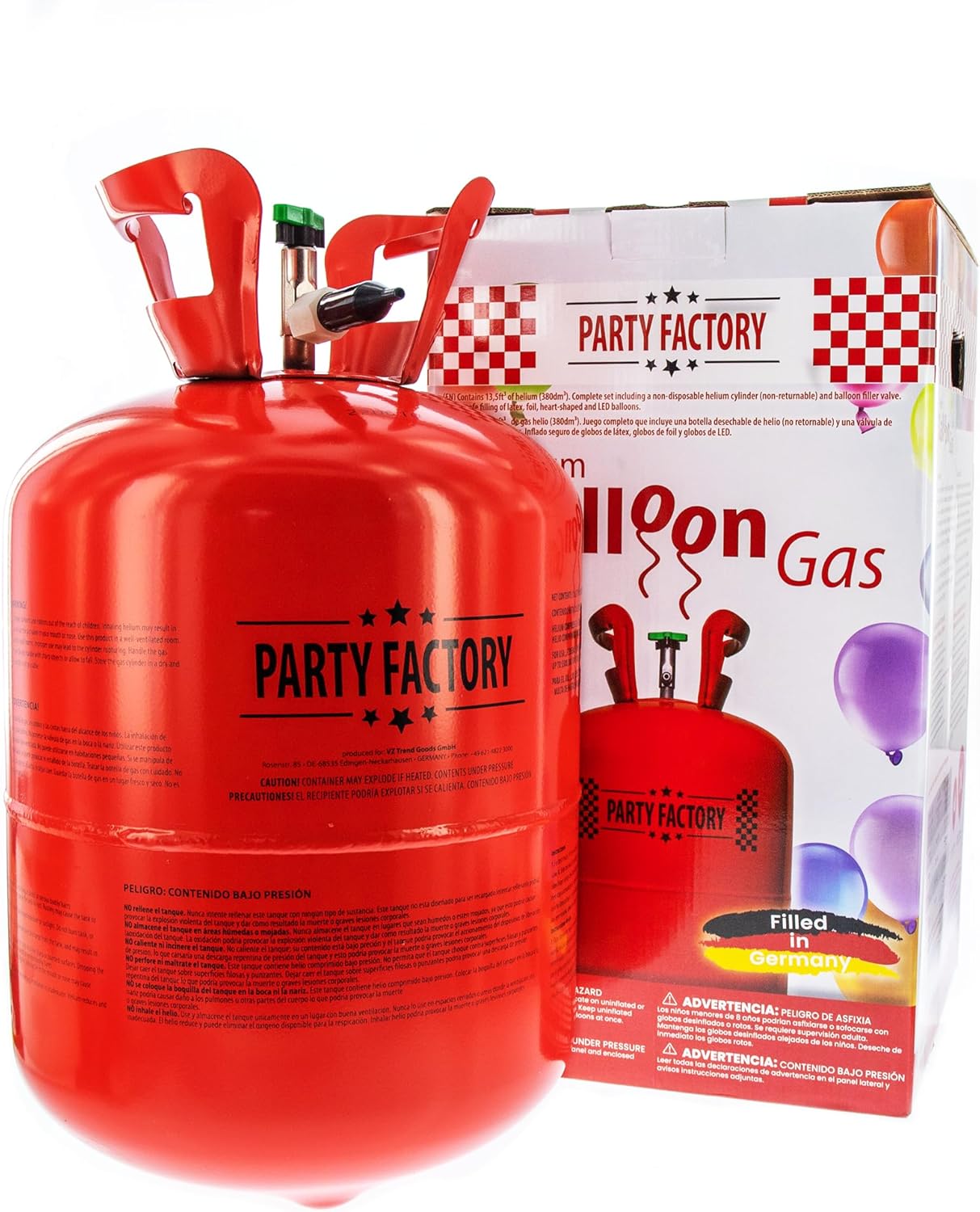 Party Factory Helium Tank for up to 50 Latex Balloons, Helium Cylinder 14.1 cu. ft. Gas with filling quantity for Balloons, Ideal for Birthday Party, Wedding