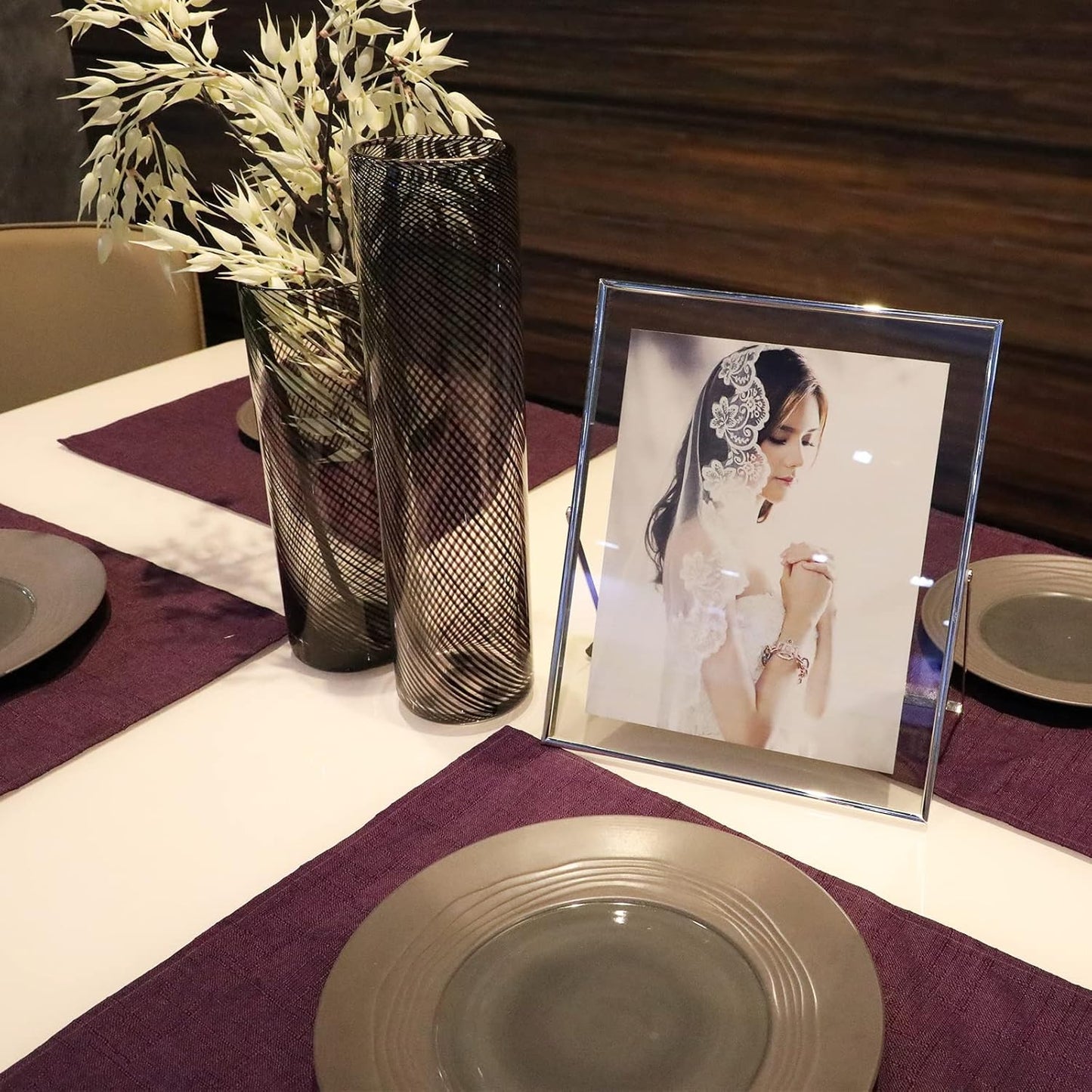 Silver Floating Frame (10"x12", Vertical), For Picture 9x11, 8.5x11, 8x10, Tabletop Shelf Photo Frame, Classy Gift For Festival, Wedding, Home or Office Décor