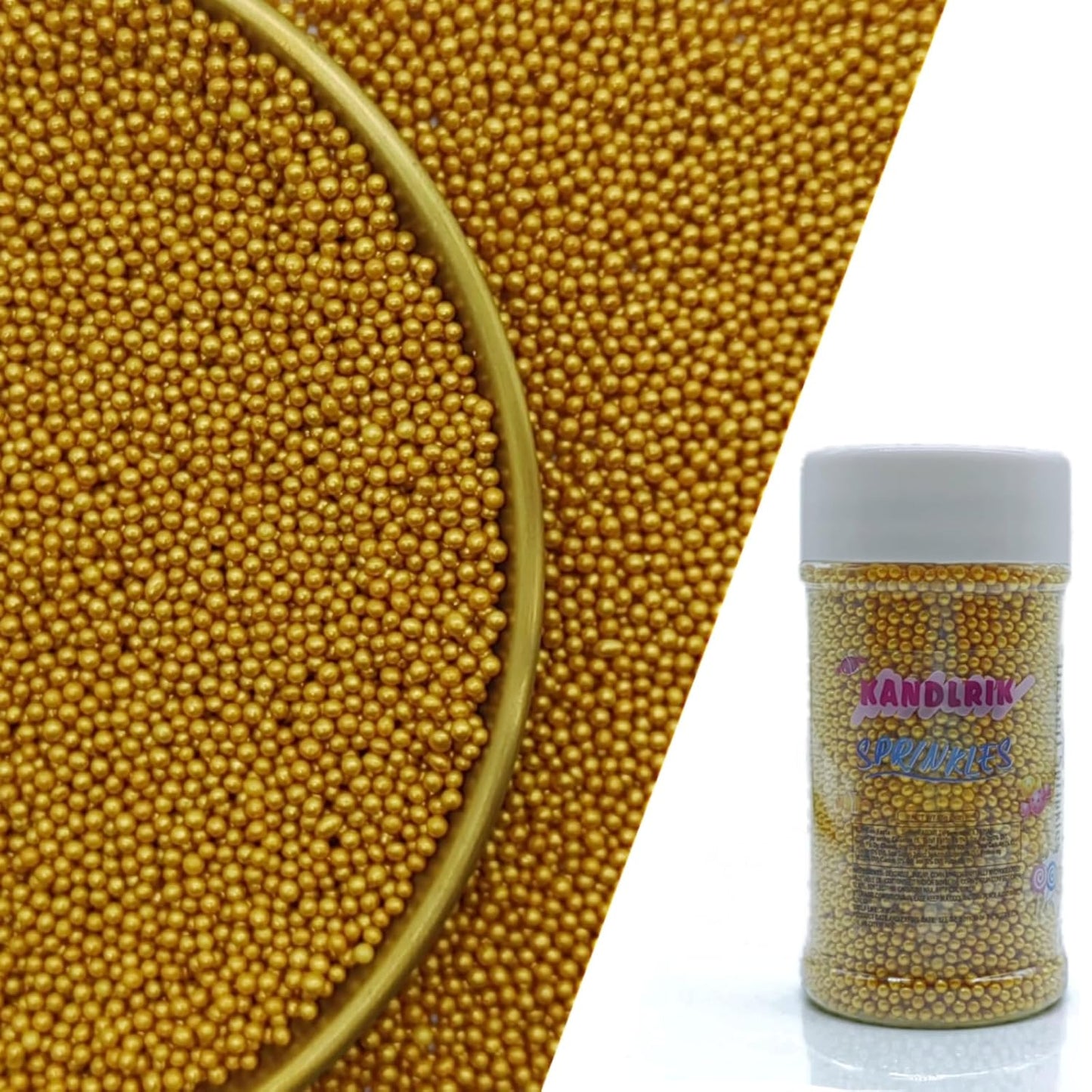 Edible Gold Sprinkles Candy 2mm Mini Pearls Cake Decorations Cupcake Toppers Cookie Decorating Perfect for Wedding Party Valentine Halloween Christmas Supplies 3OZ