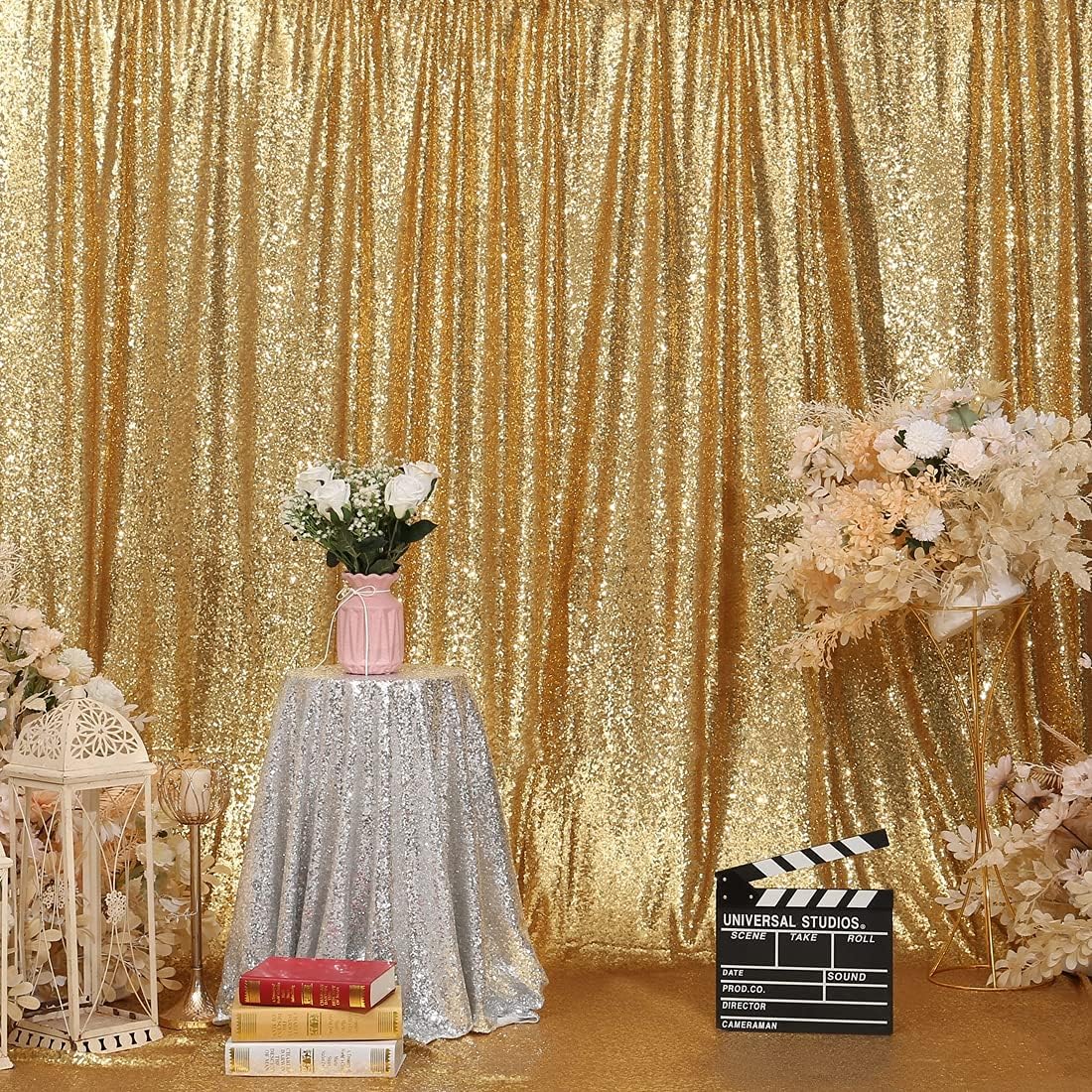 Poise3EHome Gold Sequin Backdrop, 20Ft x 10Ft Glitter Photography Background Curtains for Party Baby Shower Wedding Birthday Christmas Thanksgiving Halloween Decoration