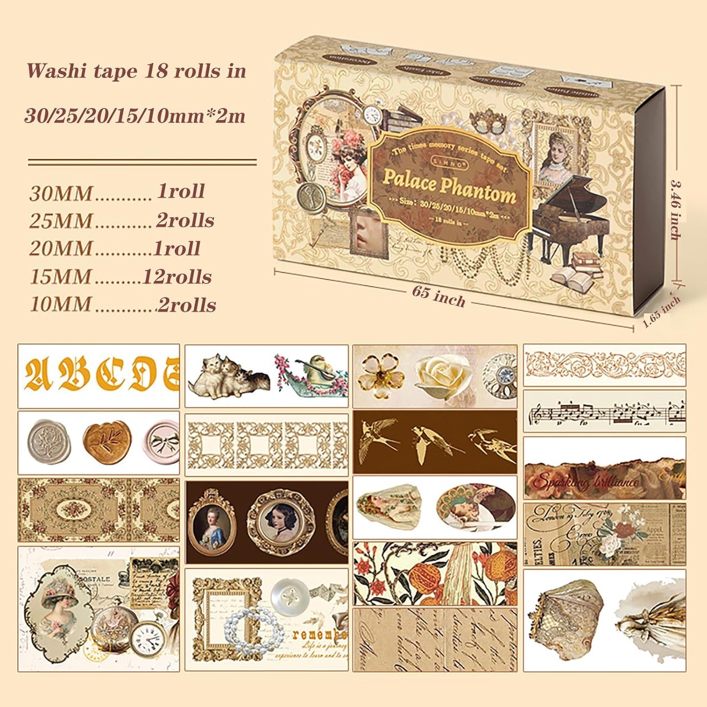 18 Rolls Vintage Victorian Washi Tape Set Journal Tape for Crafts and Journaling DIY Scrapbooking Supplies washi Tape for Scrapbooking Decorative Tape