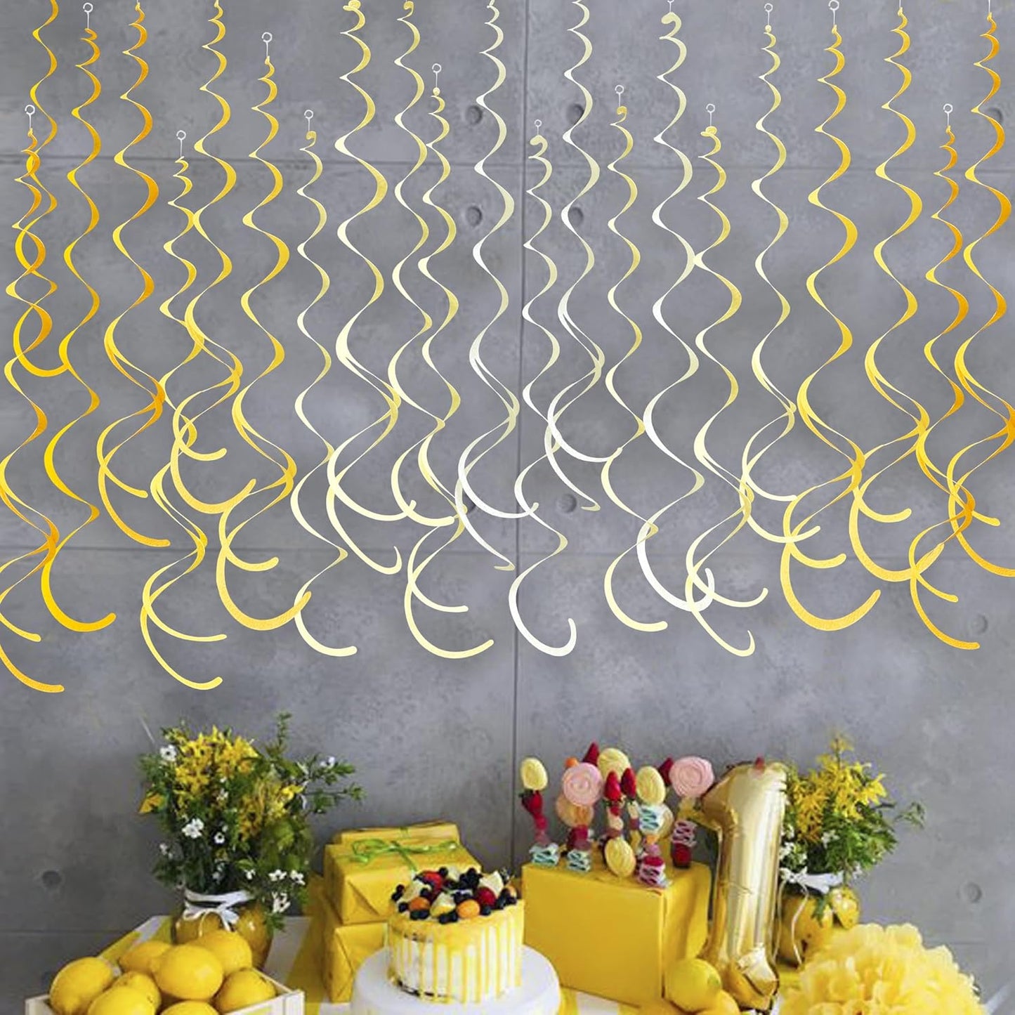 36Pcs Yellow Hanging Swirl Decorations Ombre Yellow Felt Swirl Streamer Spiral Ceiling Decoration Garland for Lemon Bee Sunflower Birthday Wedding Baby Shower Bridal Shower Bachelorette Party Supplies