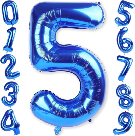 Navy Blue Balloon Number 5, 40 Inch Large Self Inflating Foil Mylar Number Balloons 0-9 for Boys Women, Dark Royal Blue Digital 5 Helium Balloon for Men 5th Birthday Decorations Graduation 2025 Party
