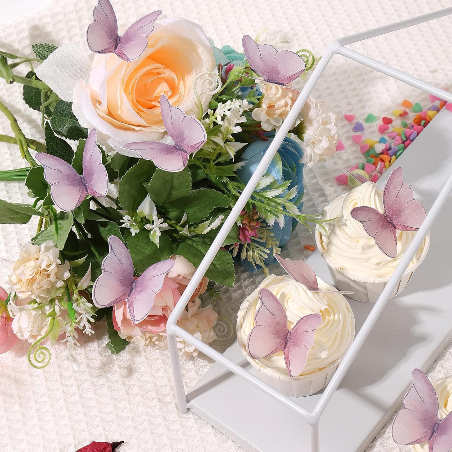 48Pcs Edible Butterflies Cake Topper Edible Butterfly Cupcake Toppers Wafer Paper Butterflies Edible Butterfly Cake Decorations for Wedding Birthday Party Cupcakes Decorating (Purple)