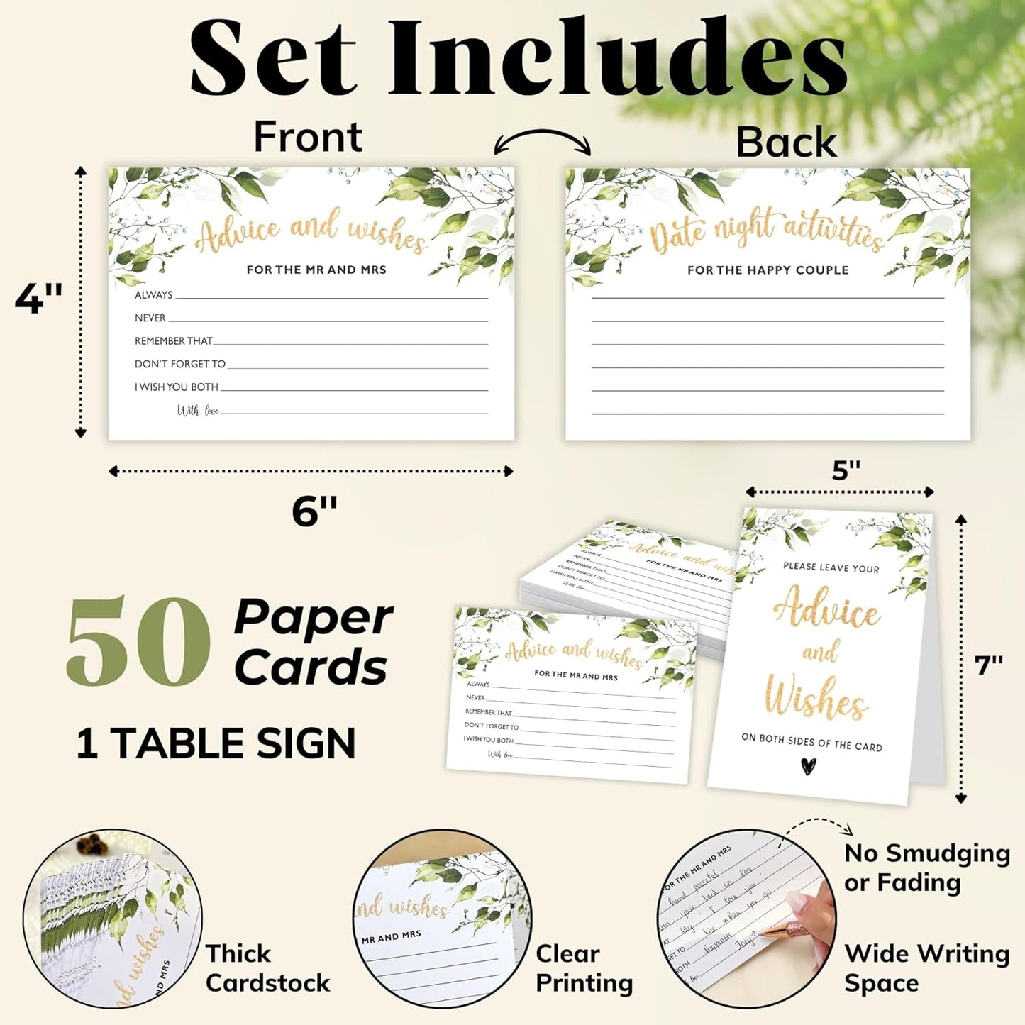 Advice and Wishes for The Mr and Mrs - 50 Wedding Advice Cards for Bridal Shower Decorations, Bridal Shower Advice Cards for Bride and Groom, Bridal Shower Games Advice and Well Wishes Cards