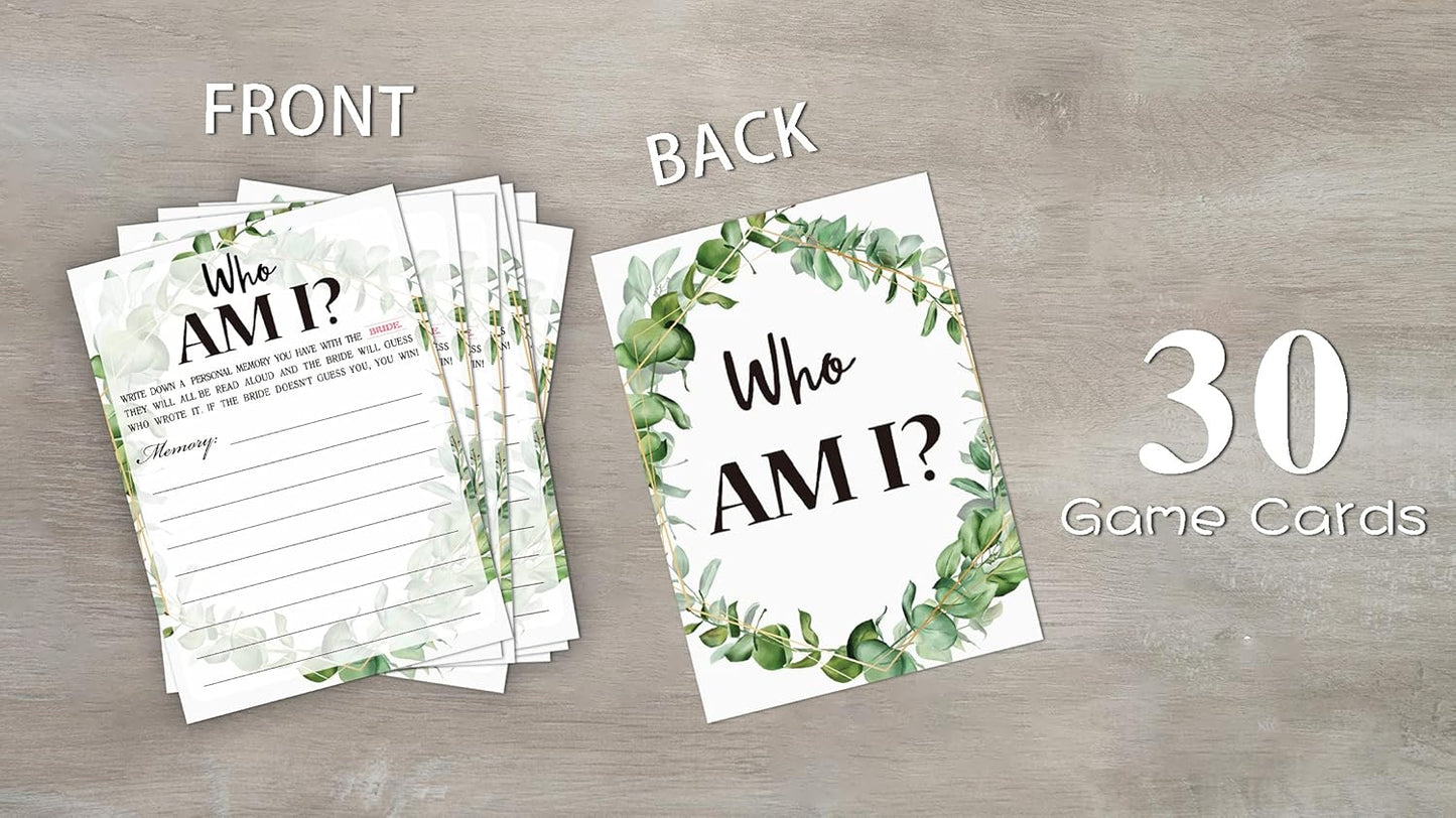 Bridal Shower Game Cards, Who Am I Game, Tropical Jungle Theme Engagement Party Cards For Wedding, Set of 30 Cards(Leaf007)
