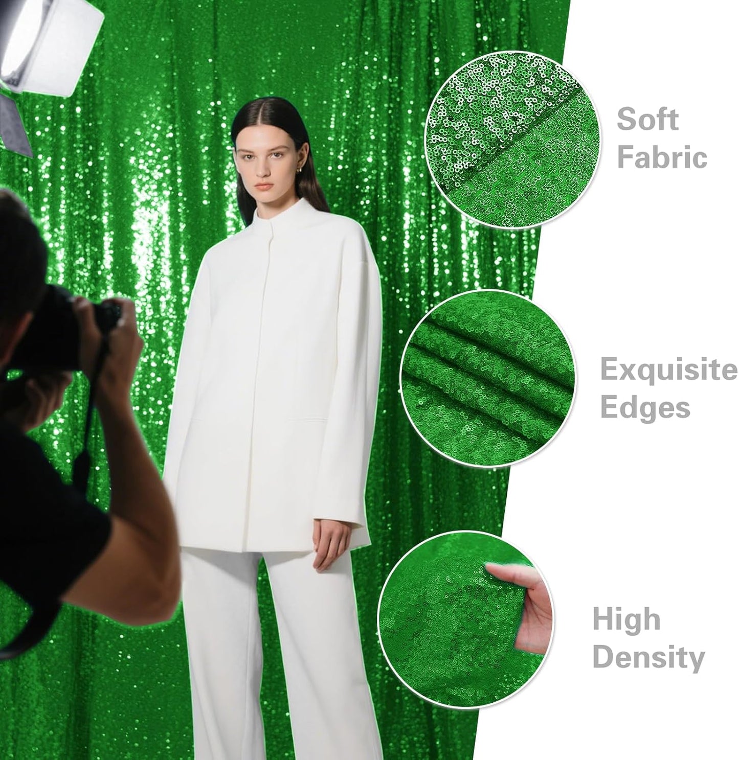 Green Sequin Backdrop Curtain 4 Pieces 2FTx8FT Glitter Photography Backdrop for Party Wedding Birthday Christmas Decorations