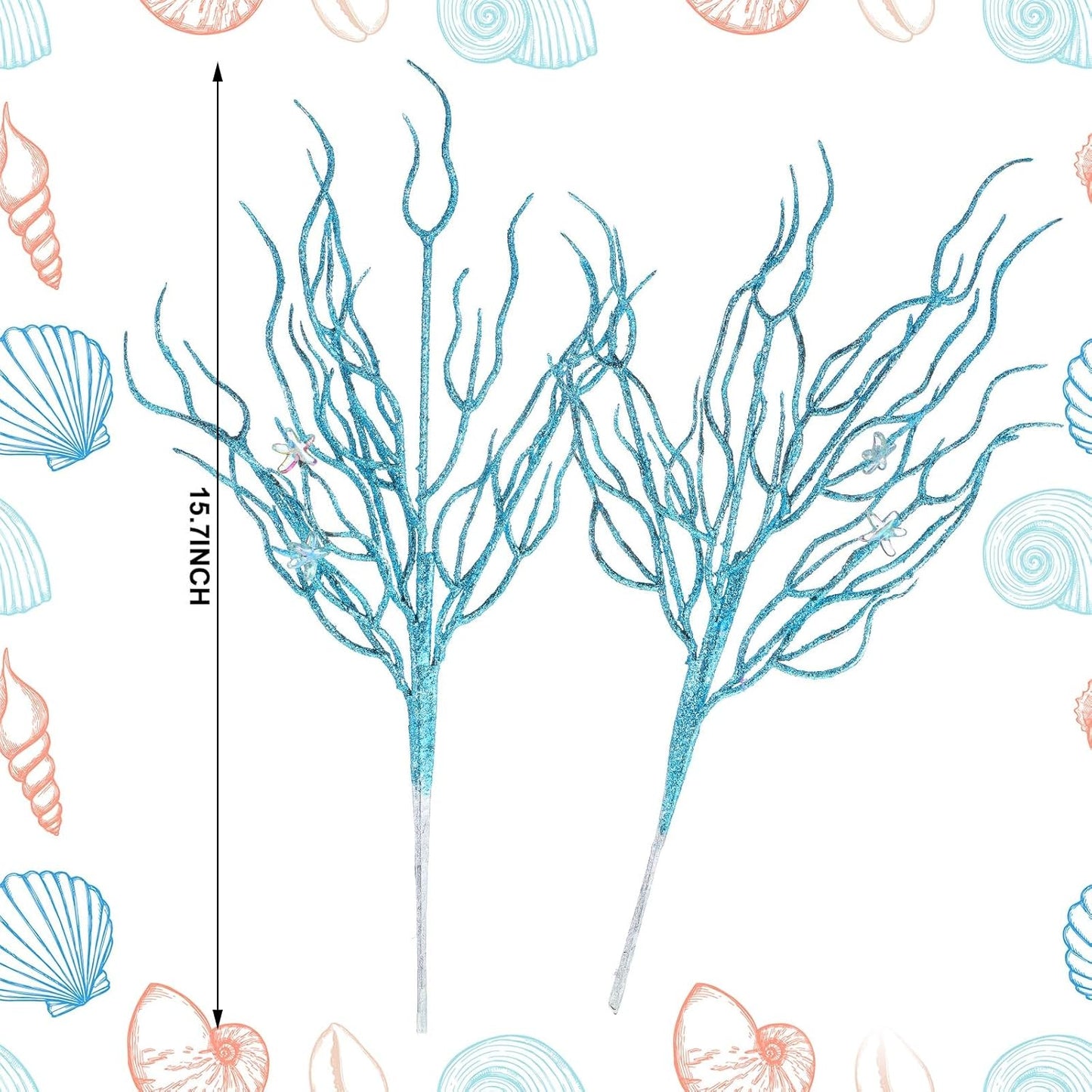 8 Pcs Blue Coastal Ornaments for Christmas Tree Artificial 15.7inch Glitter Coastal Ocean Branch Artificial Flowers Christmas Tree Filler Twigs Plants Xmas Ornaments for Vase Gift Wreath