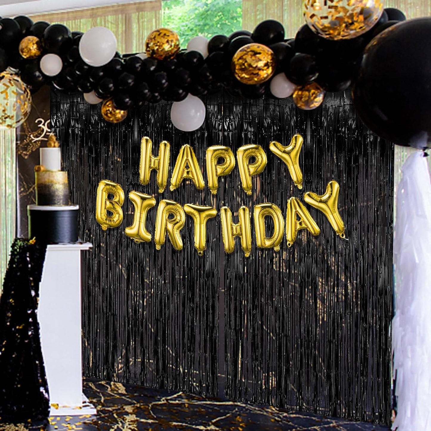 3 Pack Black Fringe Backdrop Streamers Halloween Party Decorations Black Tinsel Foil Curtains Photo Booth Backdrop Birthday Wednesday Twilight Graduation Wizard Party Decorations Supplies