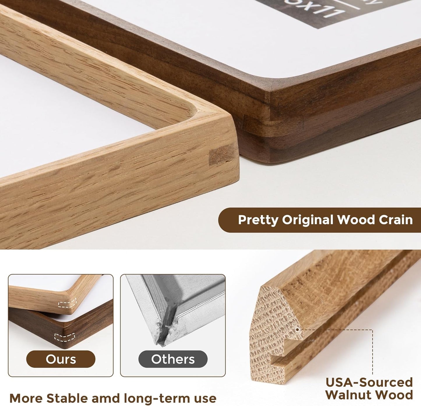 6x8 Frame USA-Sourced Natural Oak Wood Solid Wood Photo Frame Handcrafted Rounded Corner with Mat to 5x7 Picture Frames Display with Real Glass Family Picture, Wedding Picture, Photo, Certificate