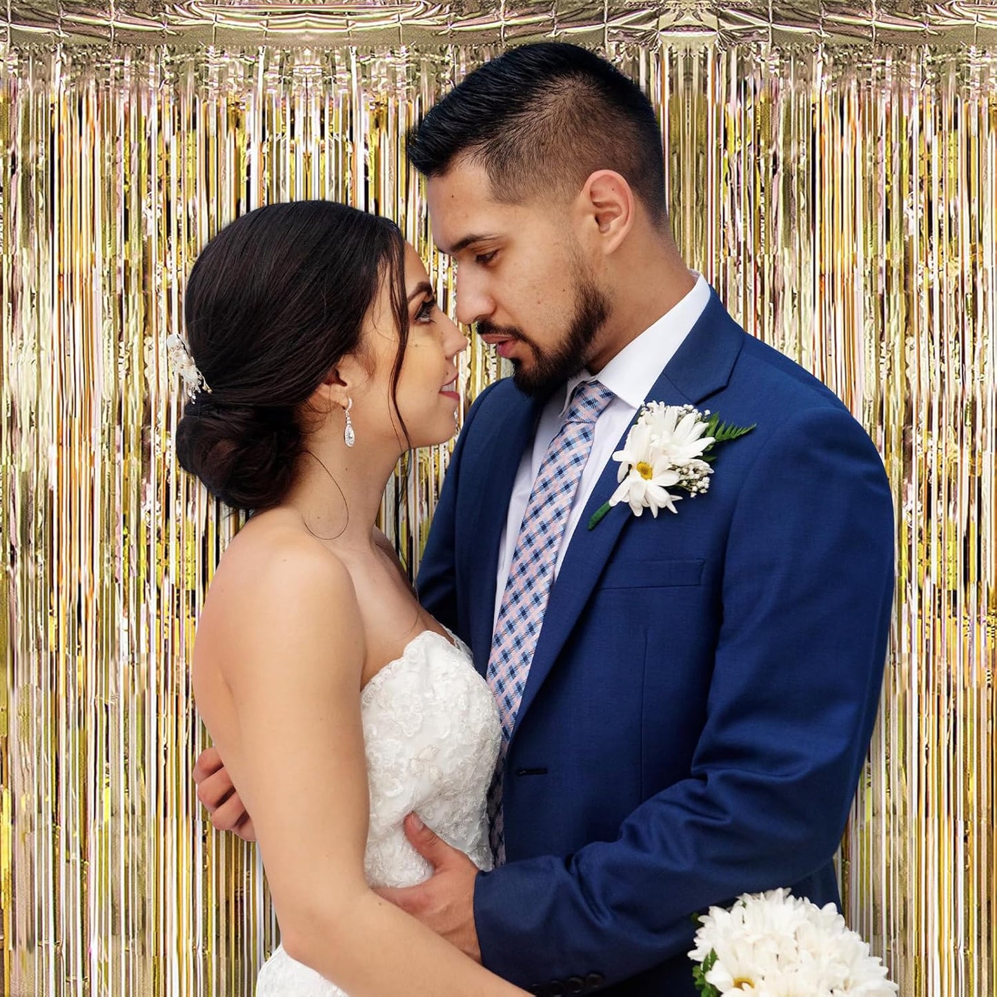 Champagne Gold Fringe Curtain Party Streamers, 12 Pack 3.3ft x 8.2ft Foil Curtain Backdrop Tinsel Foil Fringe Curtains Photo Booth Backdrop Streamer for Birthday, Wedding, Baby Shower, Disco Party