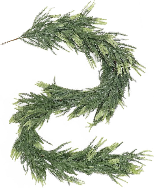 MAKHOT 1-Piece 5.6Ft Artificial Pine Needle Garland, Real Touch Winter Pine Garland, Faux Christmas Garland for Table, Mantle, Wall, Indoor, Outdoor Christmas Decorations