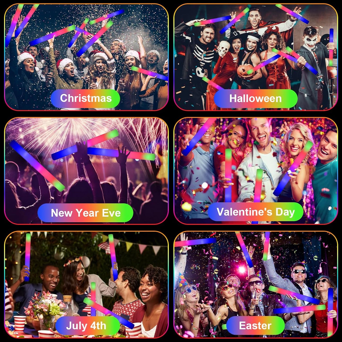 EXCECAR 70PCS Foam Glow Sticks, LED Light Up Foam Sticks with 3 Modes Flashing Changing, Glowing in The Dark for Event Party Wedding Halloween Christmas Concert Supplies