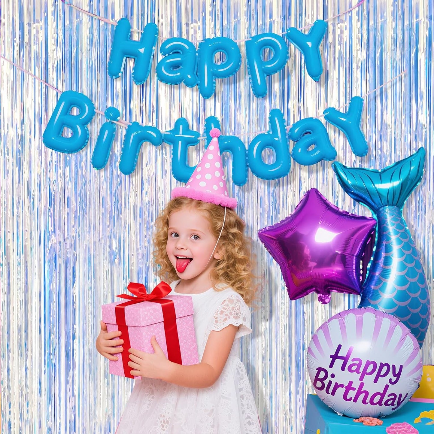 2 Pack Iridescent Party Decorations Foil Fringe Tinsel Backdrop Glitter Curtains Shimmer Wall Backdrop 70s 80s 90s Disco Theme Party Decorations Happy Birthday Easter Graduation Supplies