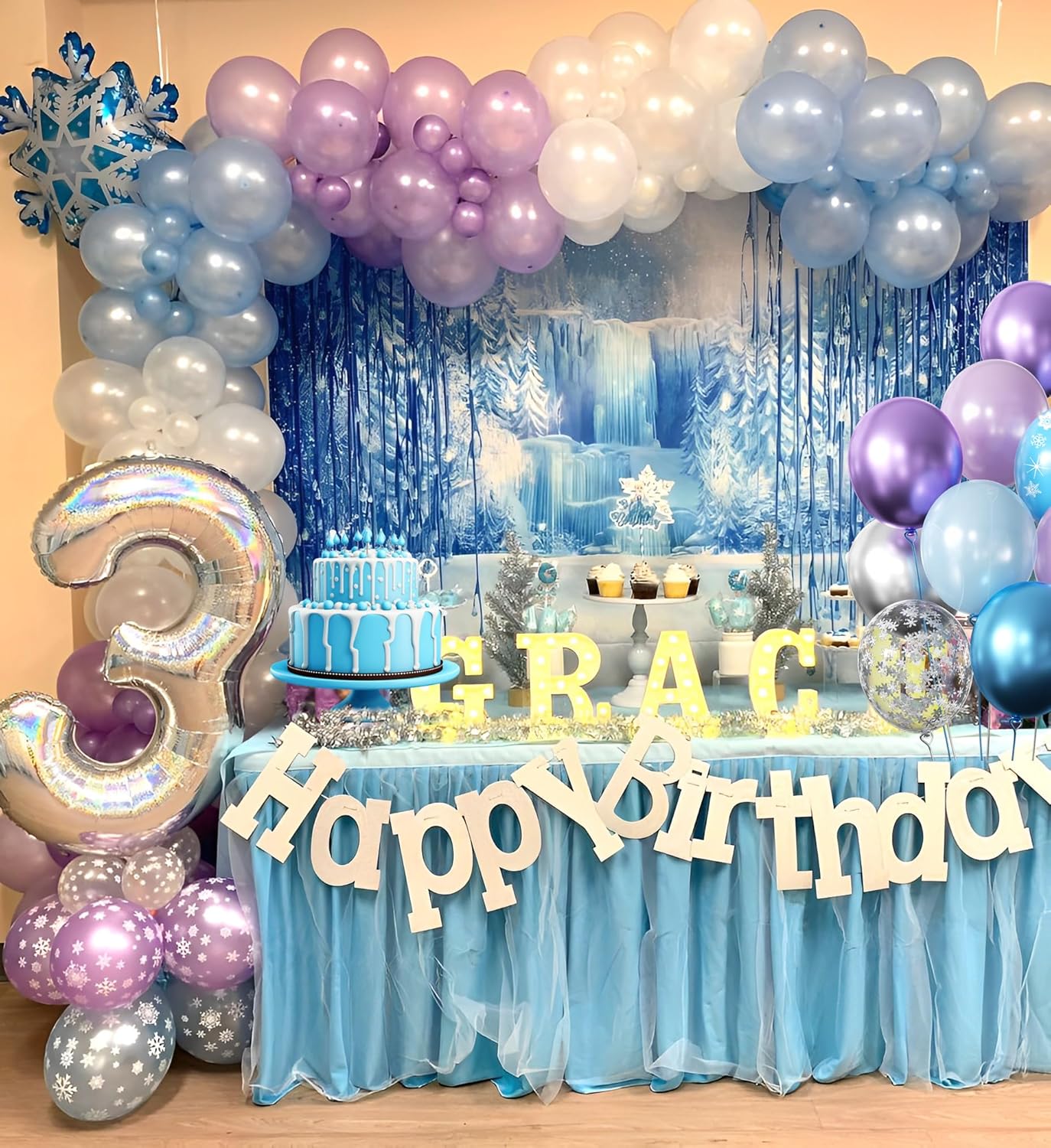 Purple and Blue Party Balloons Kit, 50pcs Blue Silver Purple Balloons 12 Inch Snow Balloons for Theme Party Supplies Ice Snow Theme Winter Party Decorations