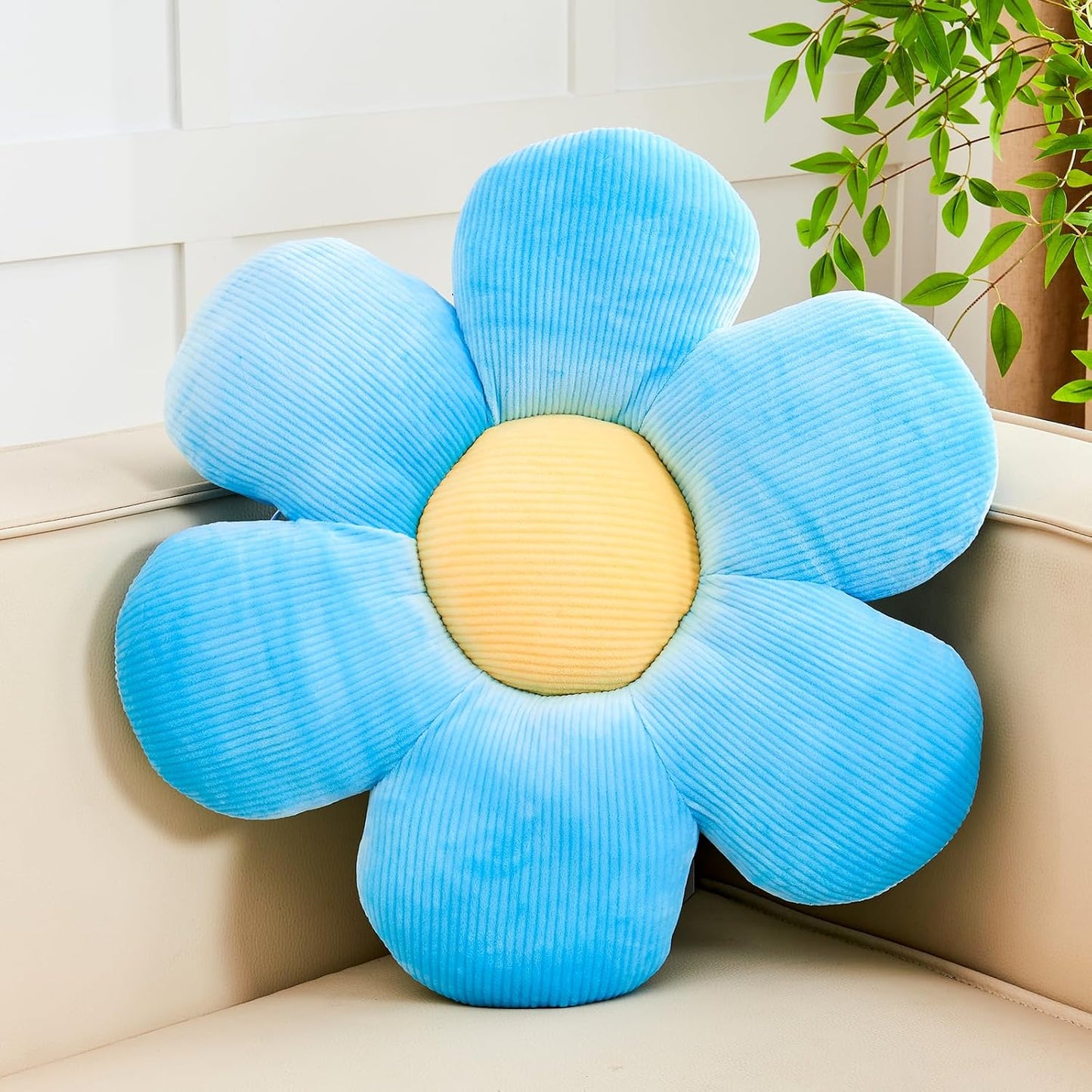 Blue Flower Pillow, 14.9" Cute Flower Shaped Floor Pillow, Aesthetic Floral Plush Daisy Decorative Throw Pillows for Bed Sofa Couch