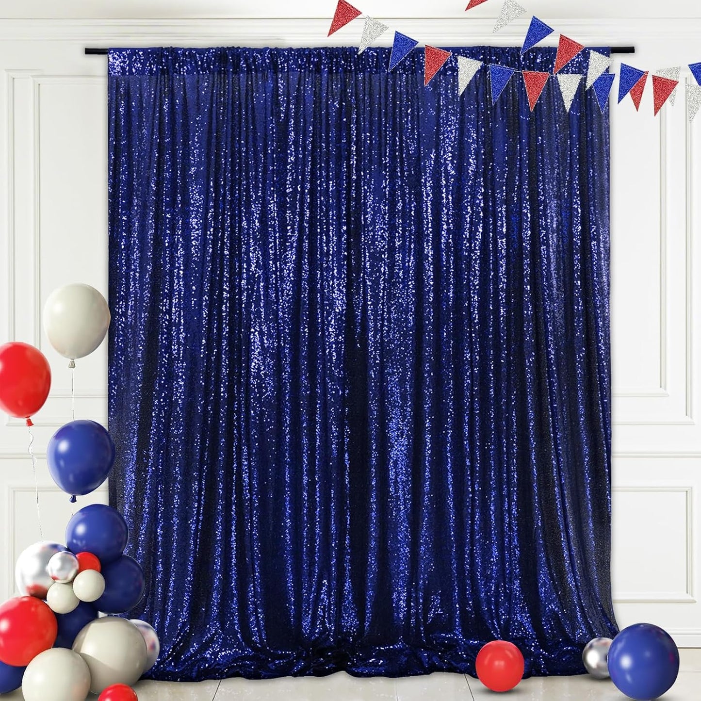 Eternal Beauty Navy Blue Sequin Backdrop, 10x10 Ft Glitter Background Curtains for Shimmer Photography Party Wedding Birthday Independence Day Back Drop Decor
