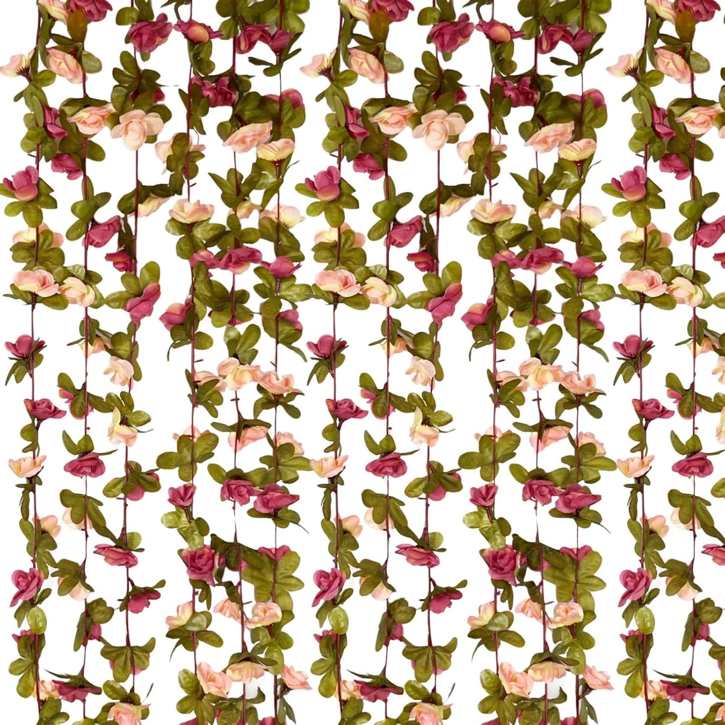 16Pcs 126Ft Dark Pink&Yellow Rose Garland, Fake Rose Hanging Flowers, Artificial Flower Vine, Hanging Floral Vine Garland for Wedding, Wall Arch, Halloween, Christmas Garden Backdrop Decor