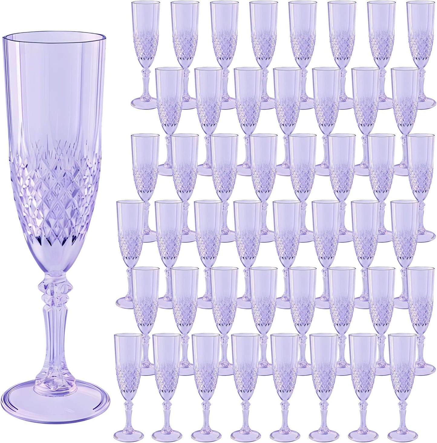 Plastic Champagne Flutes, 48PCS Purple Wine Glasses Goblets Cups Reusable Flute, for Weddings Bachelor Parties Toasting and Events(48, Purple)