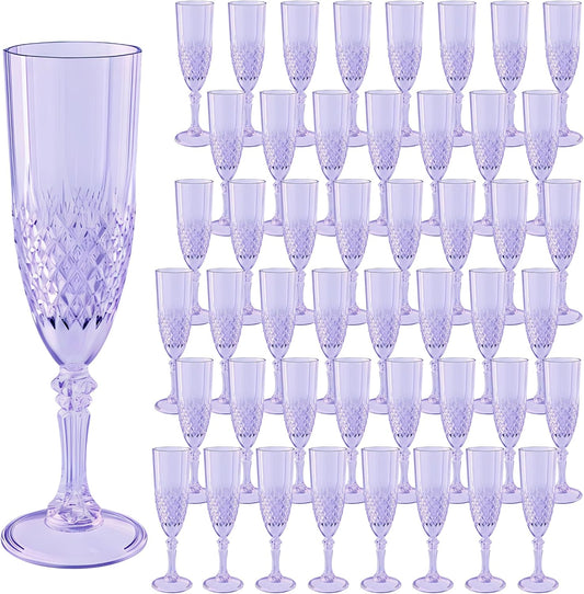 Plastic Champagne Flutes, 48PCS Purple Wine Glasses Goblets Cups Reusable Flute, for Weddings Bachelor Parties Toasting and Events(48, Purple)