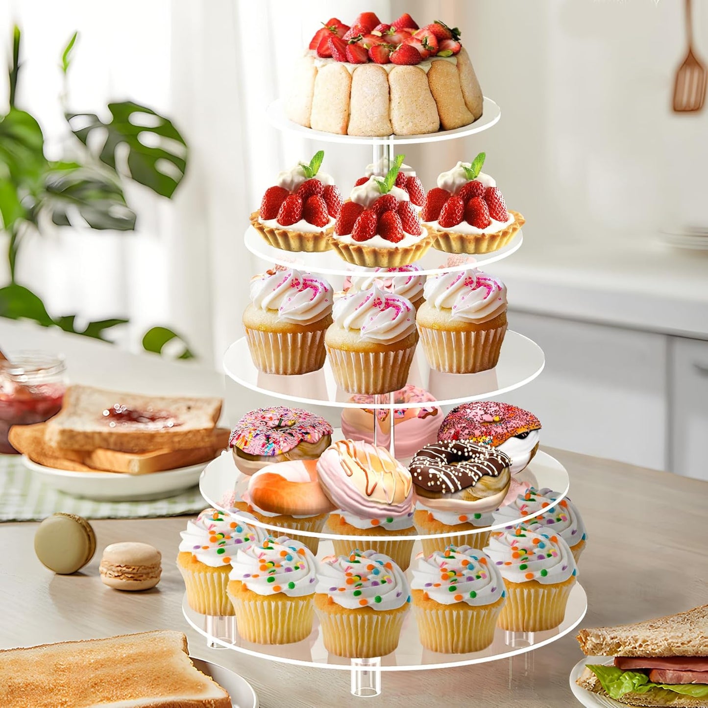 Cupcake Stand for 50 Cupcakes, 5 Tier Cupcake Holder, Clear Round Cupcake Tower, Acrylic Cupcake Stand, Cupcake Display Stand for Party, Wedding, Birthday, Baby Shower, Halloween