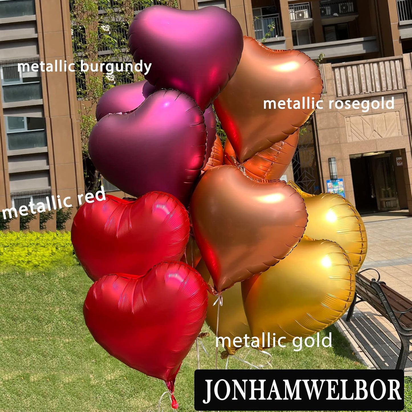 Jonhamwelbor 20Pcs 18 inch Burgundy Foil Mylar Heart Shape Balloons Decorations Valentines Birthday Wedding Baby Shower Party (Maroon)