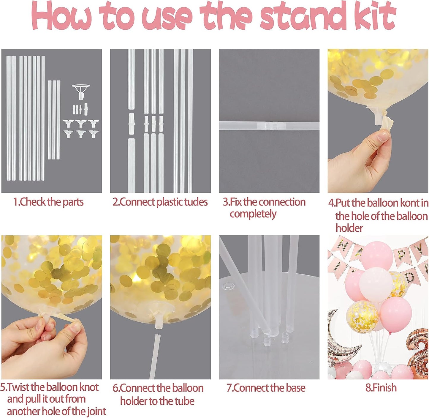 4 Balloon Stand Kit For Table Centerpieces Pastel Pink Balloons Holder Baby Shower Party Decorations