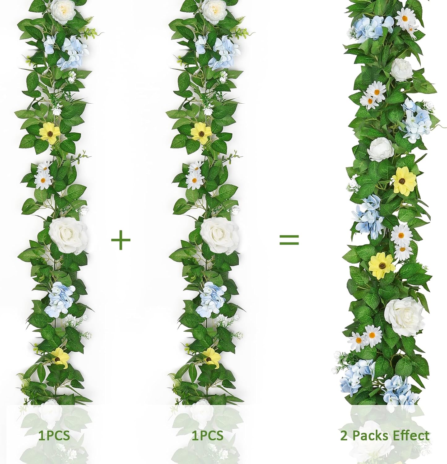 Dremisland 2PCS Artificial Rose Vine Fake Flower Garland 6FT Faux Silk Rose Hanging Vine Floral Garland Daisies Hydrangeas Ivy Vines for Wedding Party Wall Arch Garden Background Decor