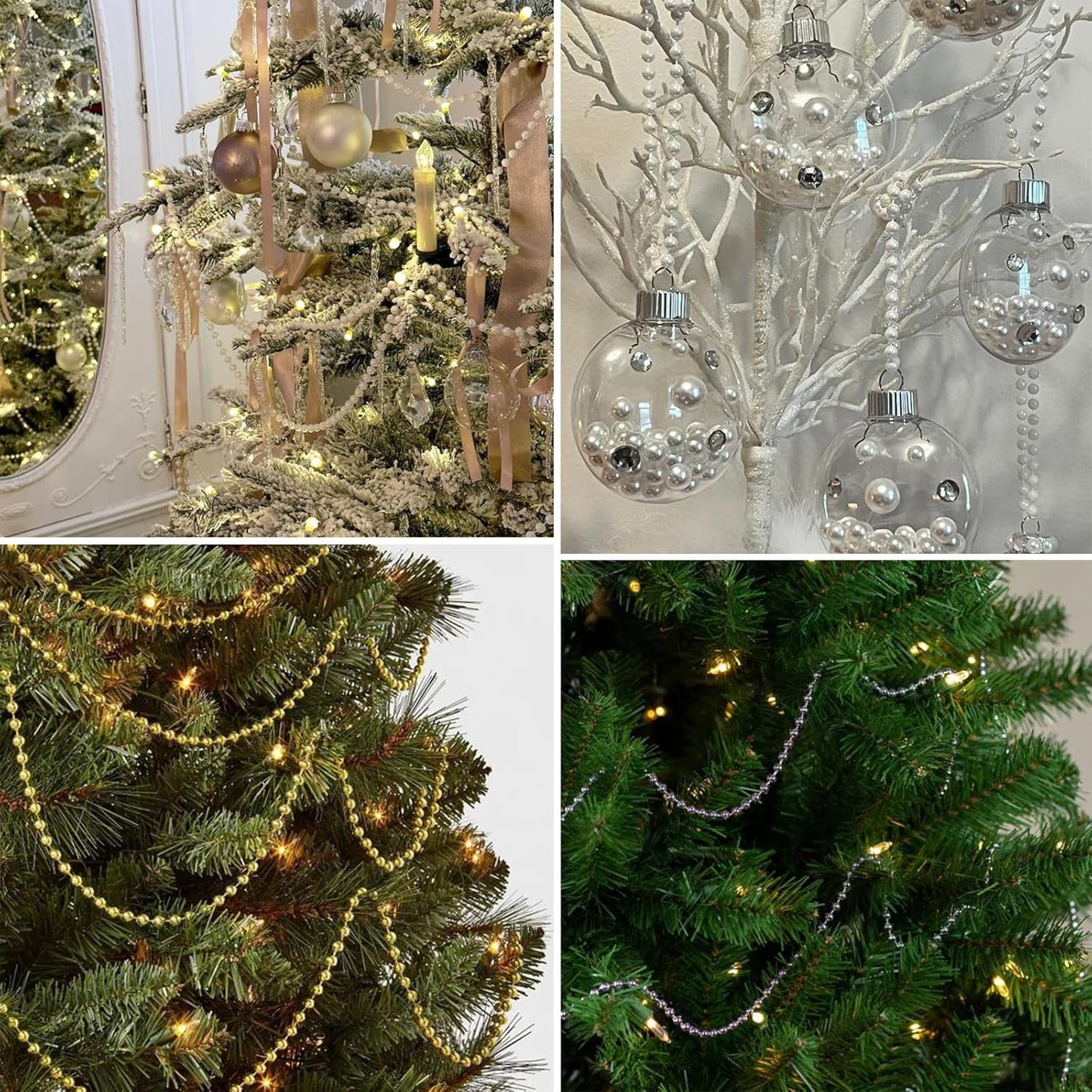 [33 Feet] Silver Pearl Beads Garland, 10MM 11 Yards Silver Faux Pearl Beads String Roll Bulk for DIY Craft Christmas Tree Wedding Party Decoration