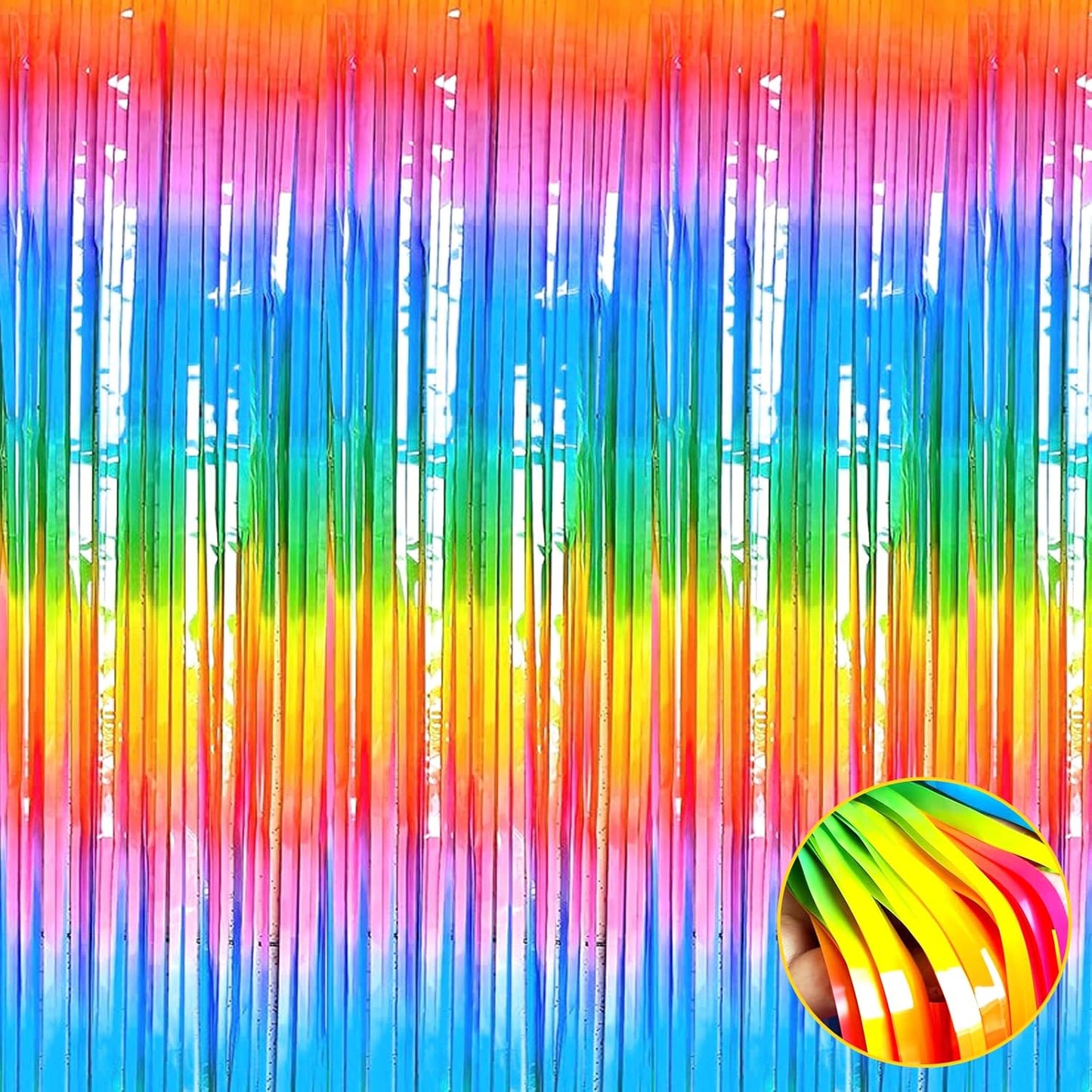 4 Pack Rainbow Foil Fringe Curtain Backdrop, 3.3Ft x 9.8Ft Colorful Metallic Tinsel Foil Streamers Curtains for Photo Booth, Wedding, Thanksgiving, Birthday, Christmas, Halloween Party Decoration