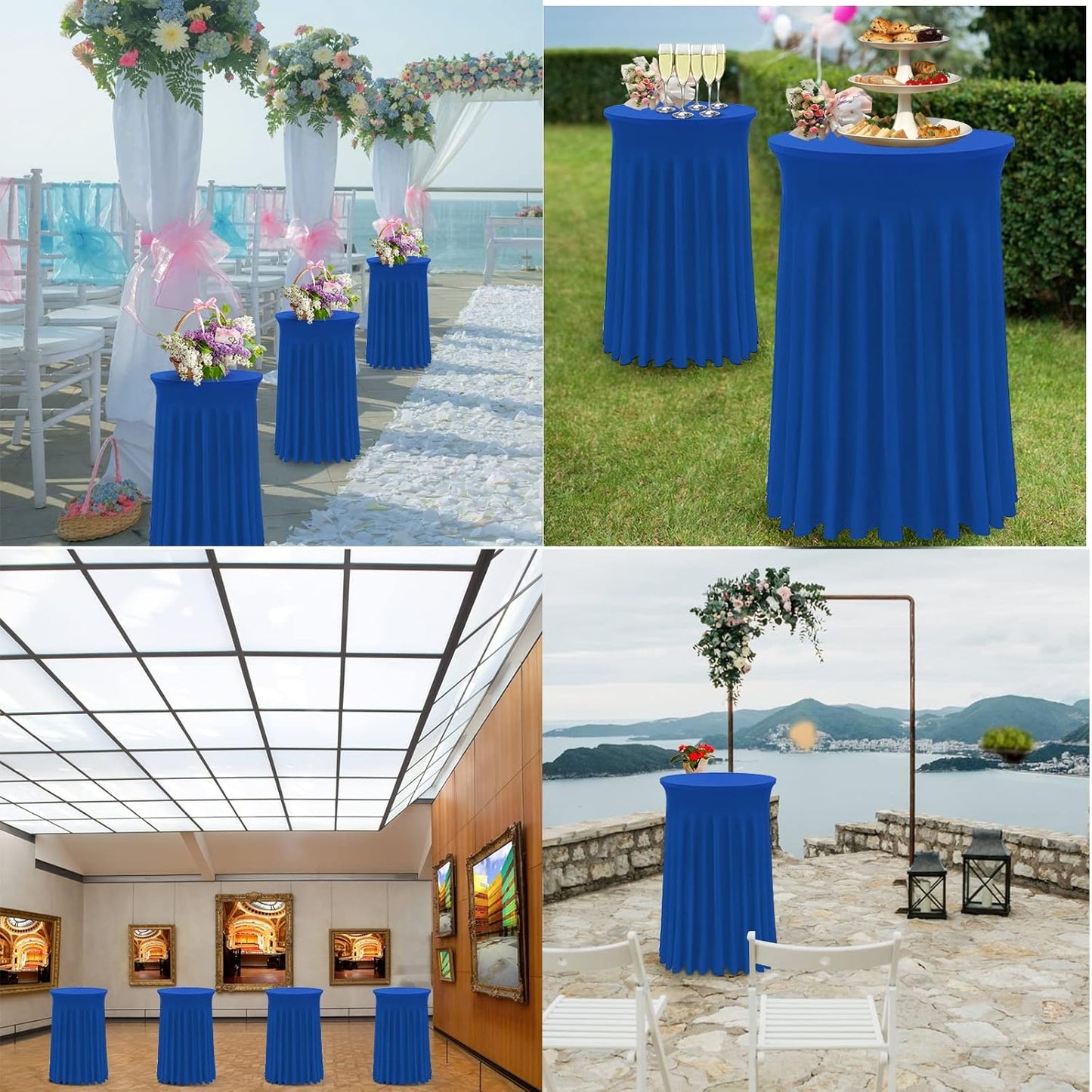Cocktail Table Covers - 2 Pack 32"x 43" Royal Blue Cocktail Table Tablecloth with Natural Wavy Round Table Skirt Fitted High Top Table for Bar Wedding Party Banquet
