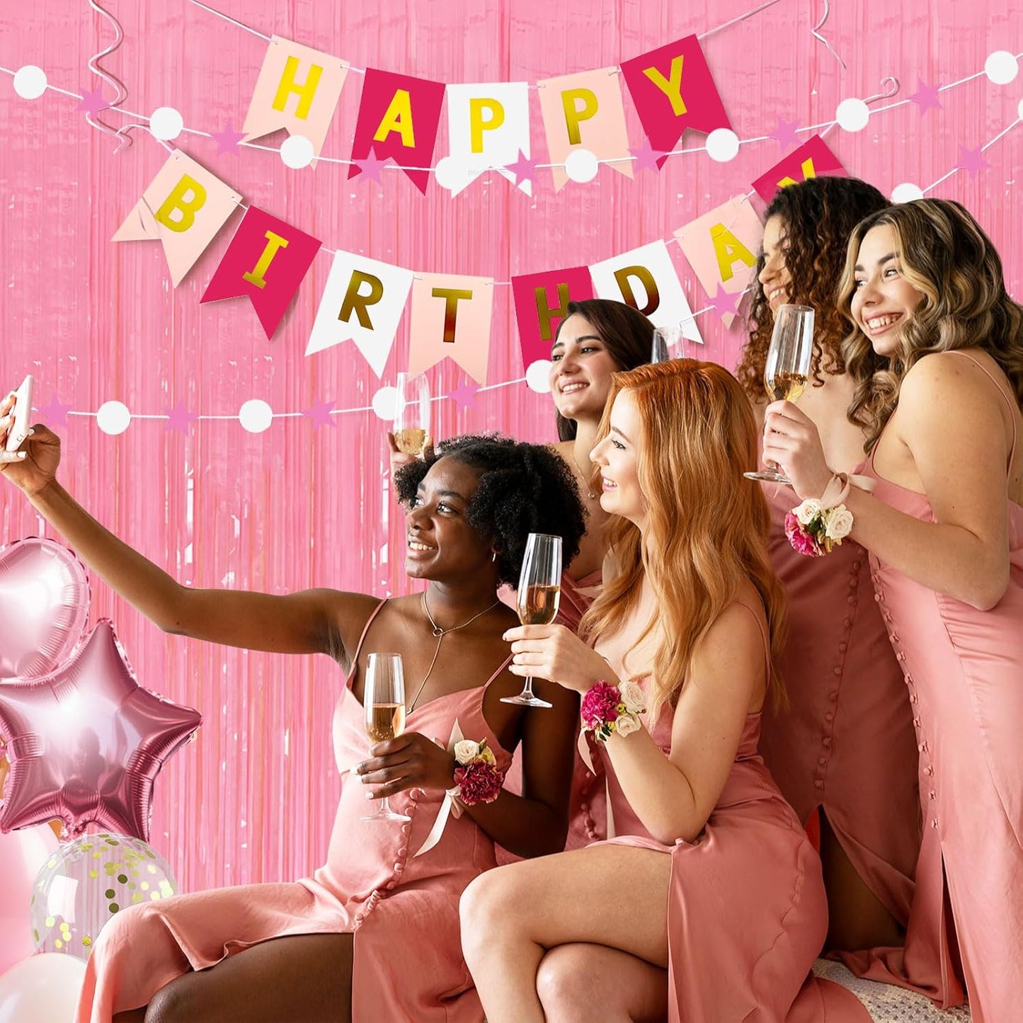 2 Pack Pink Streamers Pastel Curtain Backdrop Wall Fringe Backdrop Birthday Party Decorations Light Pink Halloween Baby Shower Valentines Wedding Decorations for Women