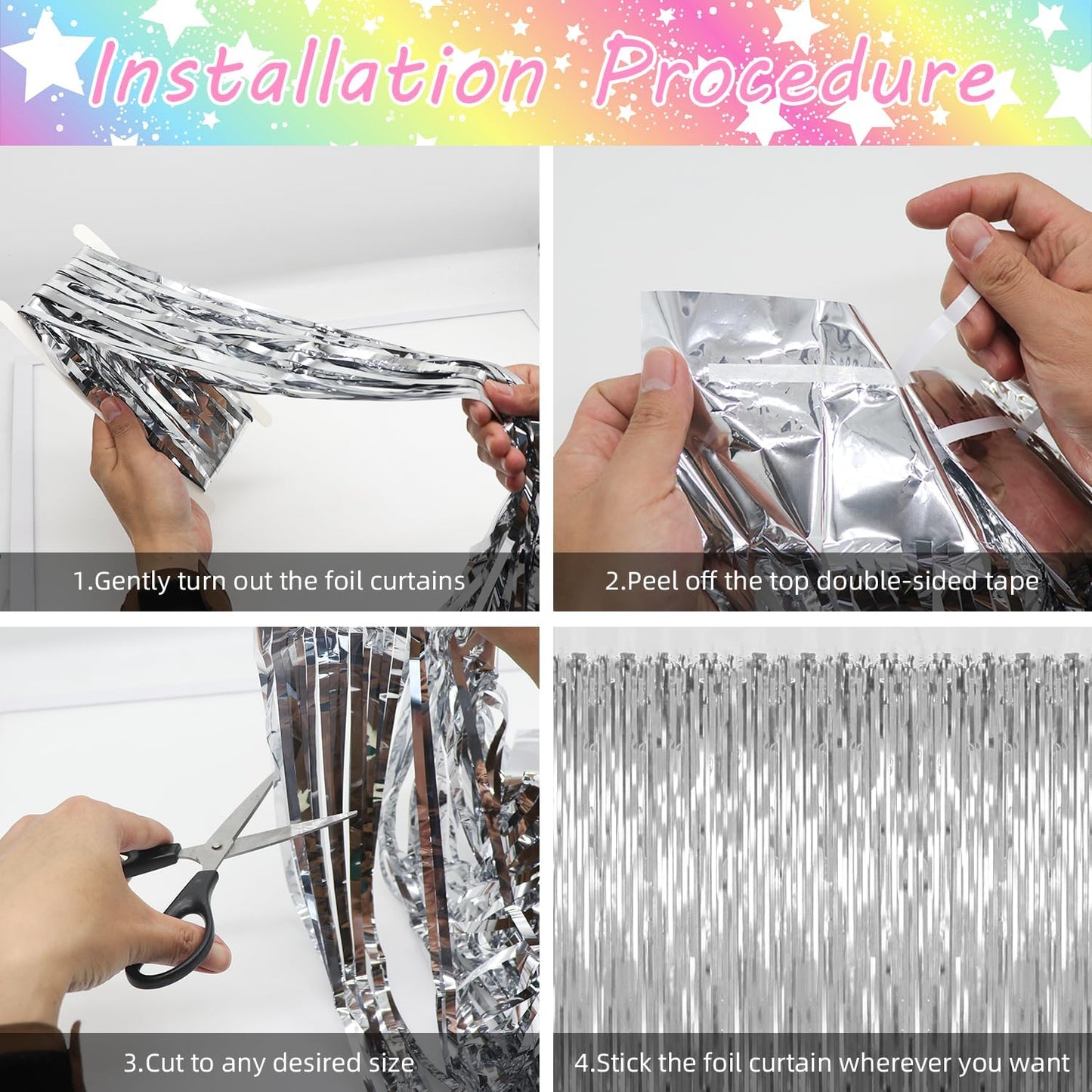 3 Pack Silver Backdrop Curtain Party Decorations Foil Fringe Backdrop Silver Tinsel Streamers Birthday Bachelorette New Year Christmas Wedding Baby Shower Disco Party Decorations