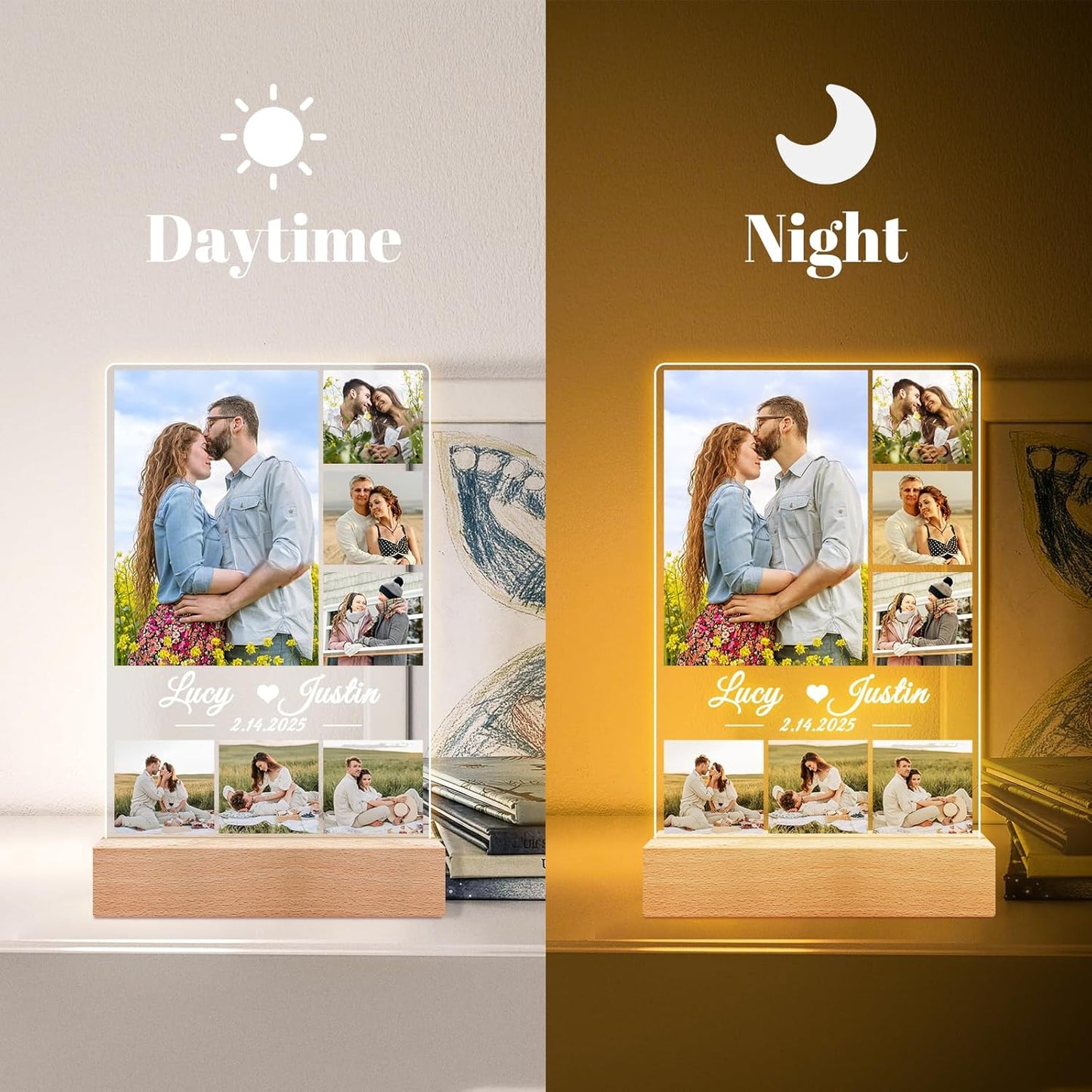 Personalized Anniversary Birthday Gifts for Women and Men, Custom Picture Frames with Photos, Personalized Photo Frame with Night Light, Customized Couple Gifts for Him Her Boyfriend Girlfriend