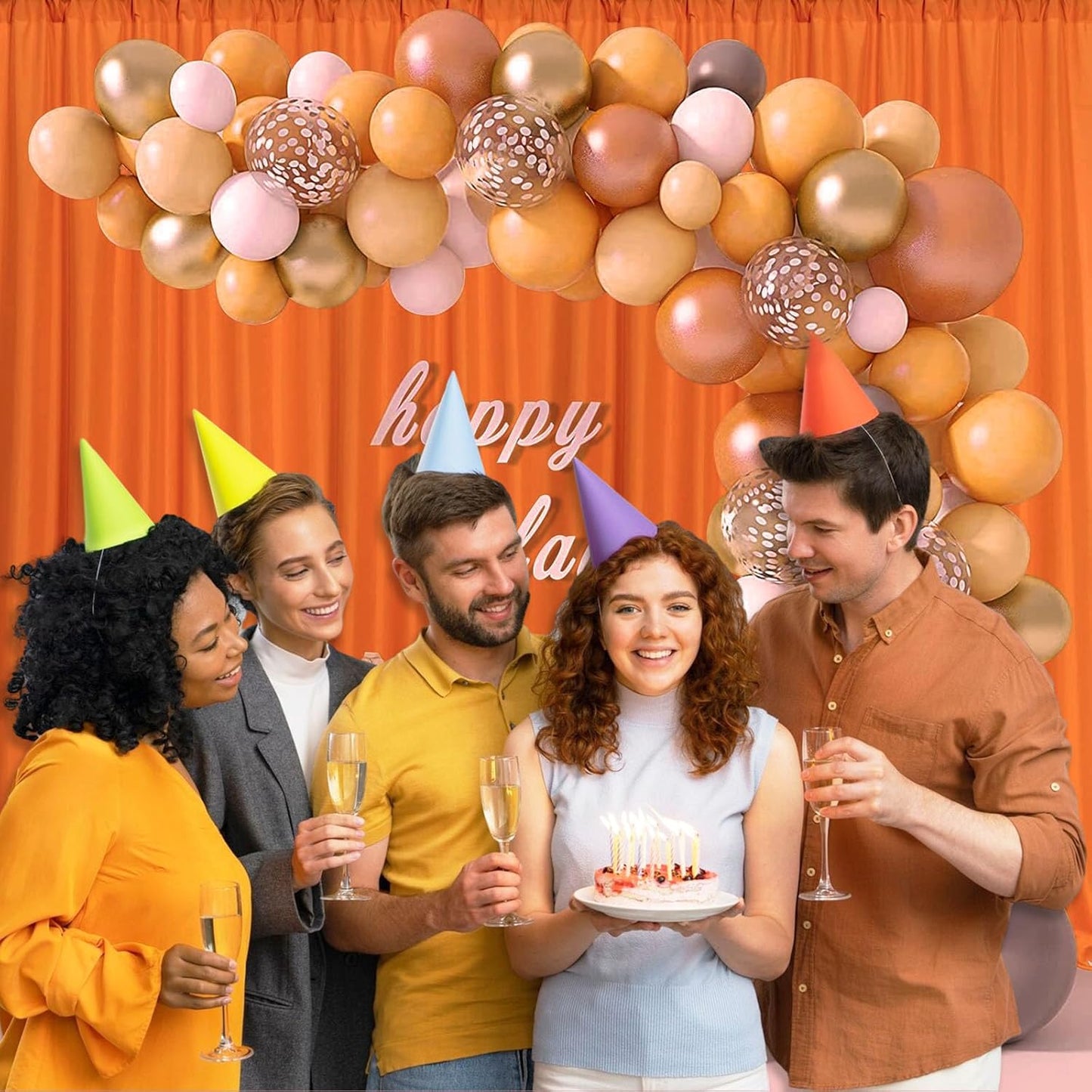 10 x 10 Feet Orange Backdrop Curtain for Partie, Background Curtains for Photoshoot, Birthday, Wedding, Halloween, Thanksgiving, Christmas Day, New Year Party Decorations 5Ft x 10Ft, 2 Panels