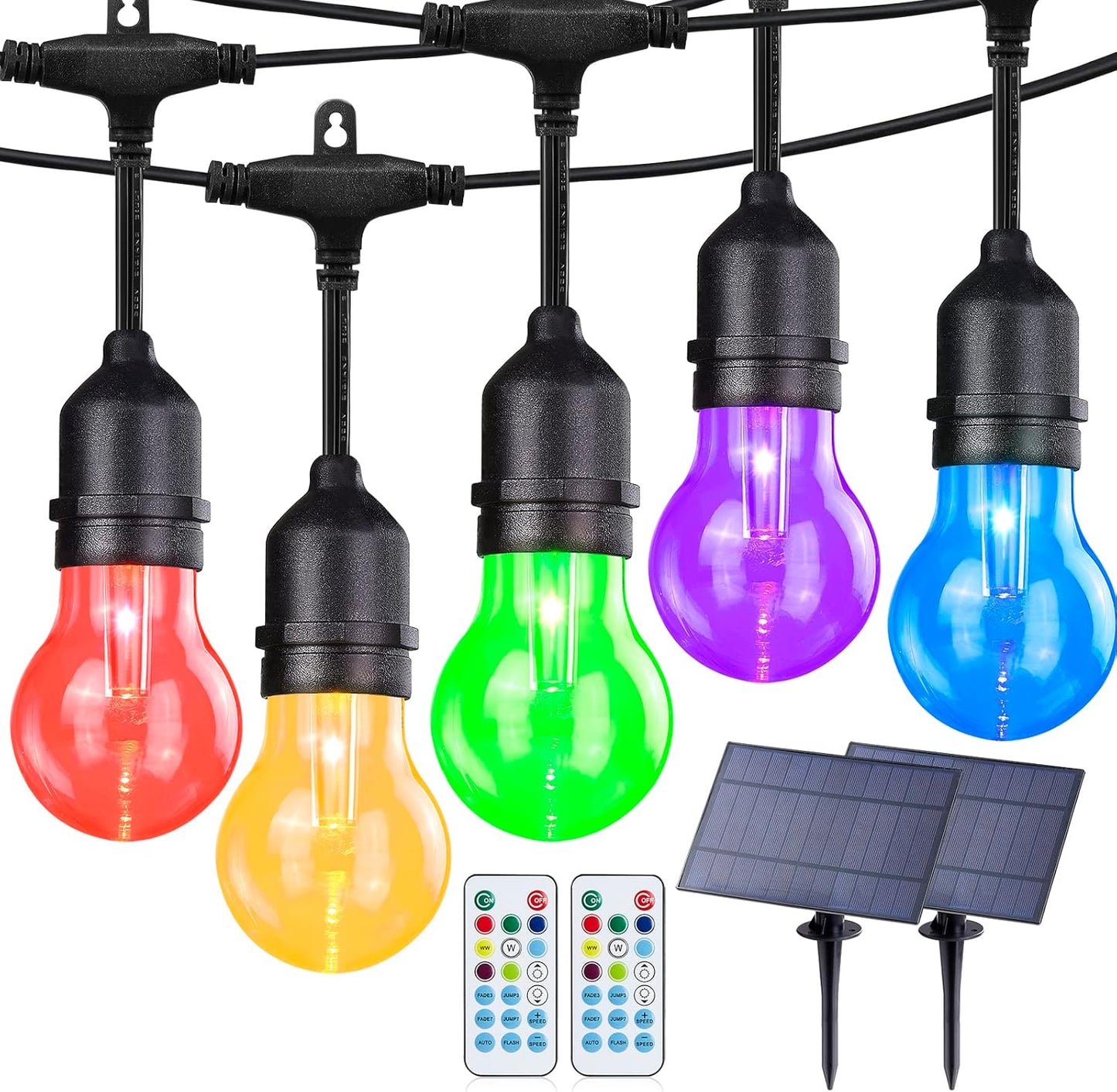 96FT Solar Outdoor String Lights with Remote, 30 Shatterproof Edison Bulbs, Dimmable Color Changing Commercial Patio Lights for Cafe, Yard, Garden, Bistro