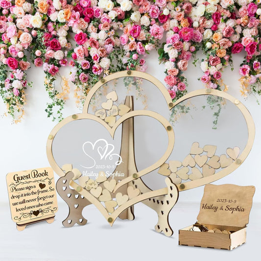 Personalized Wedding Guest Book Alternative Custom Name & Date Guestbook Sign Customized Guest Book Drop Box Decor for Wedding Anniversary Party Birthday(Style 7)